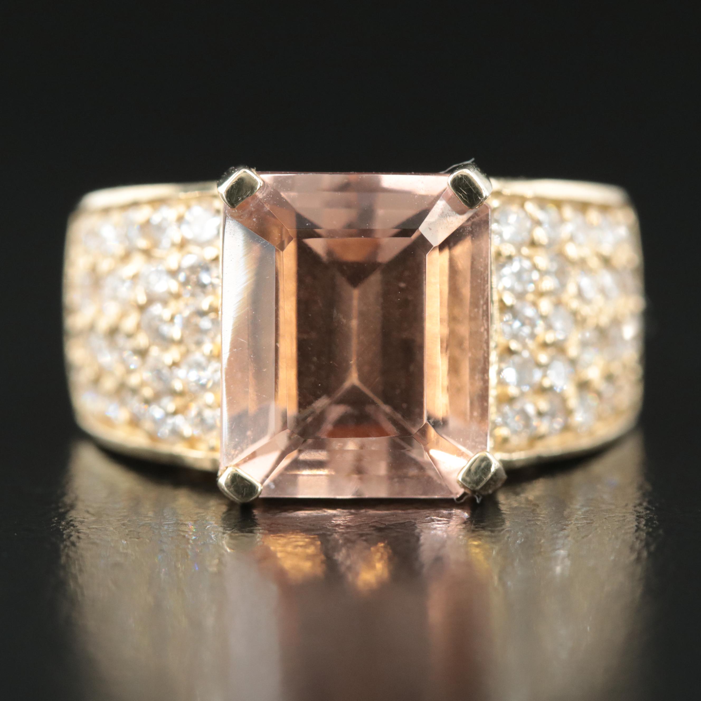 14K 6.88 CT Morganite and Diamond Ring