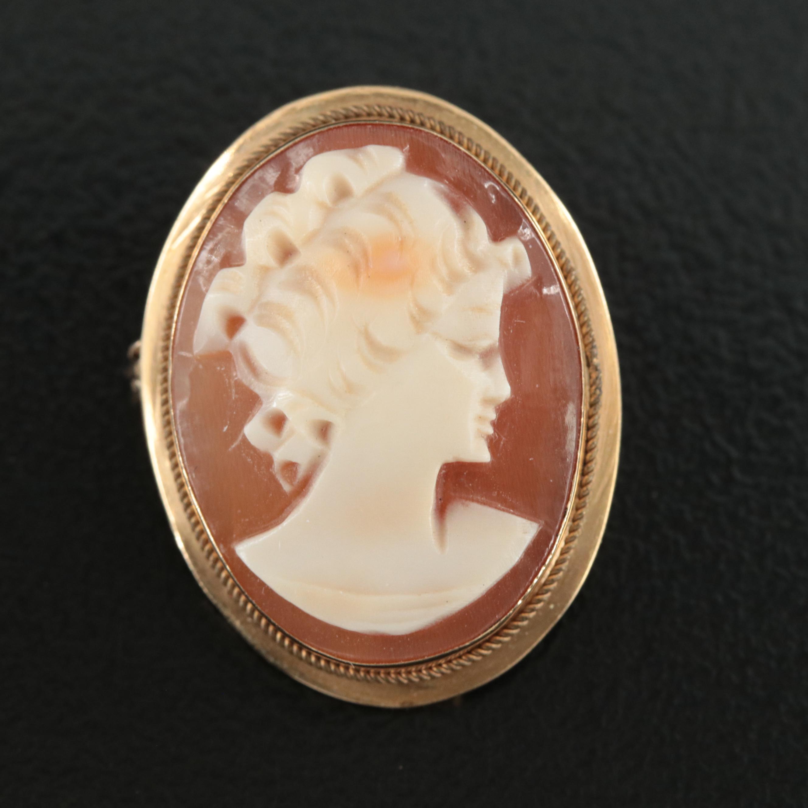 18K Shell Cameo Converter Brooch