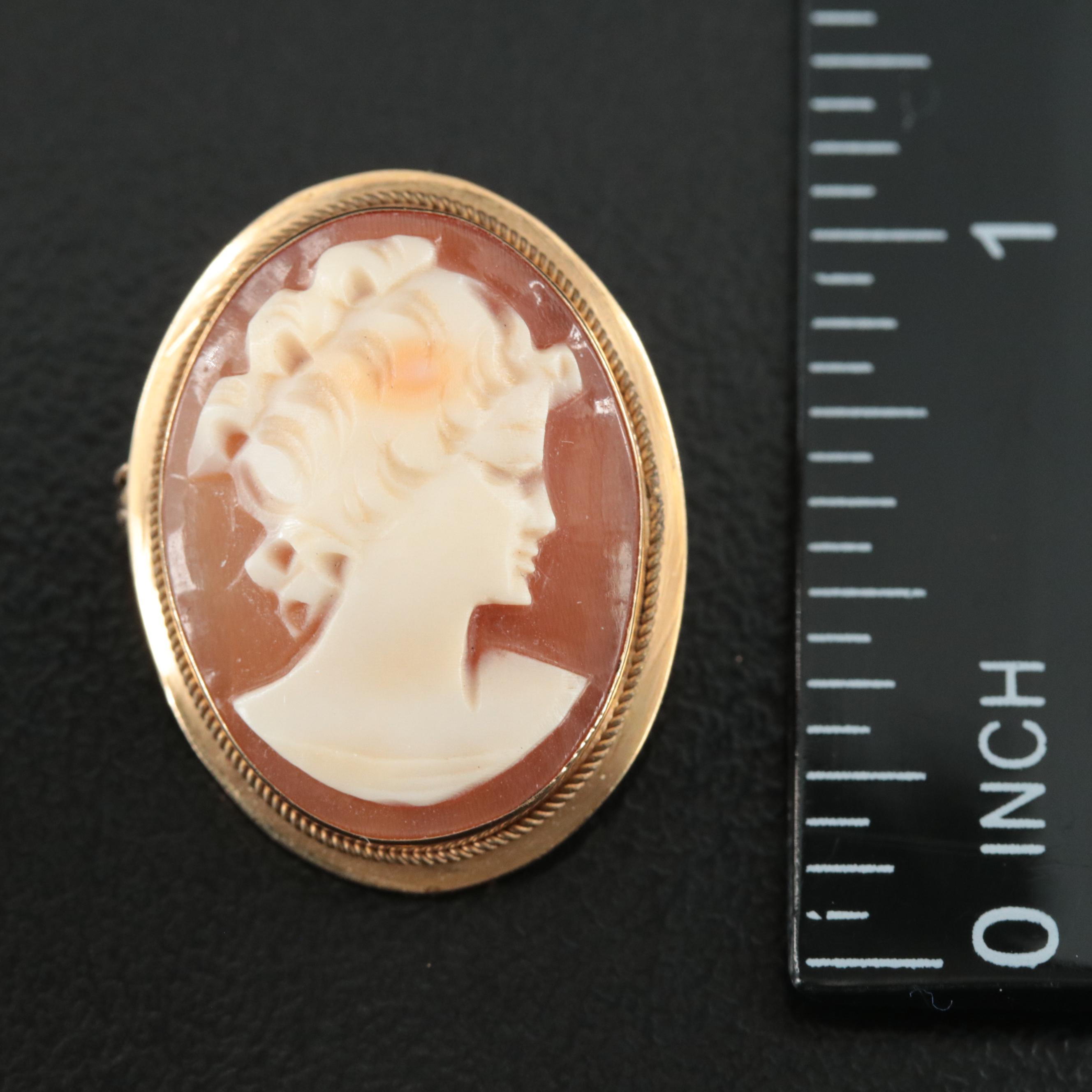 18K Shell Cameo Converter Brooch