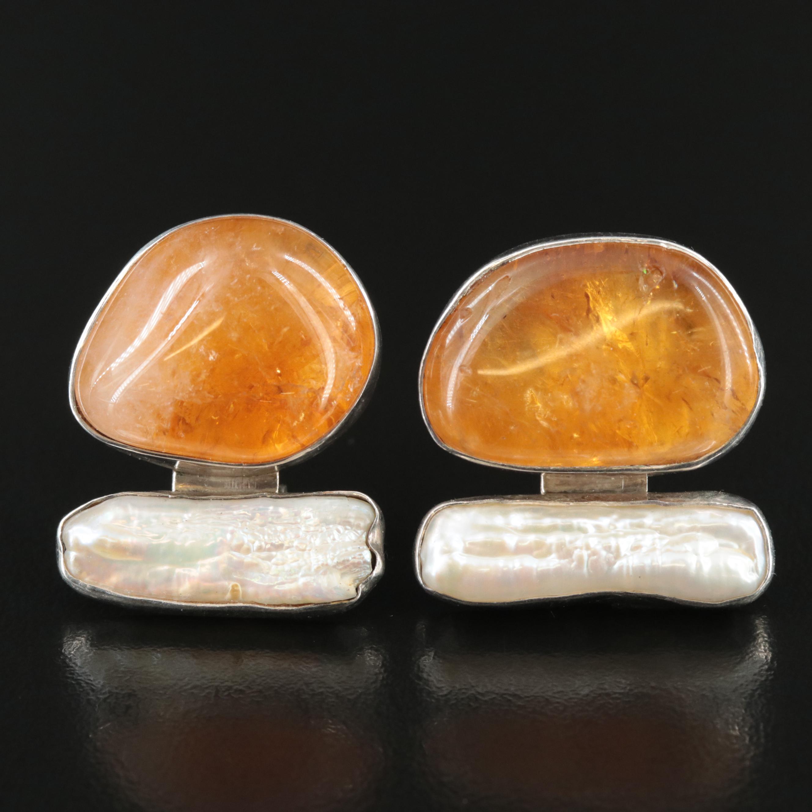 Rebecca Collins "Bless our Earth" Sterling Citrine and Pearl Earrings