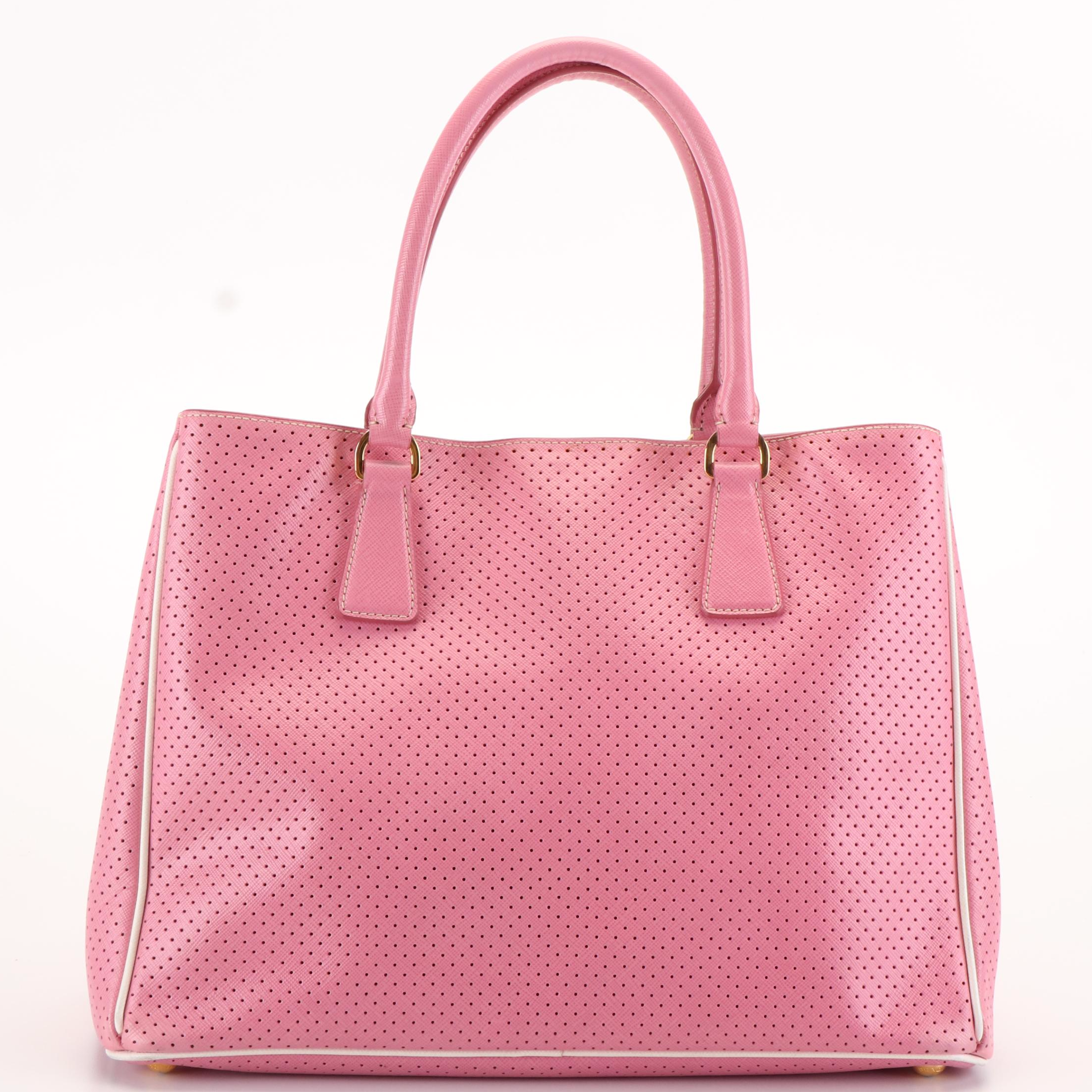 Prada Top Handle Bag in Pink Perforated Saffiano Leather