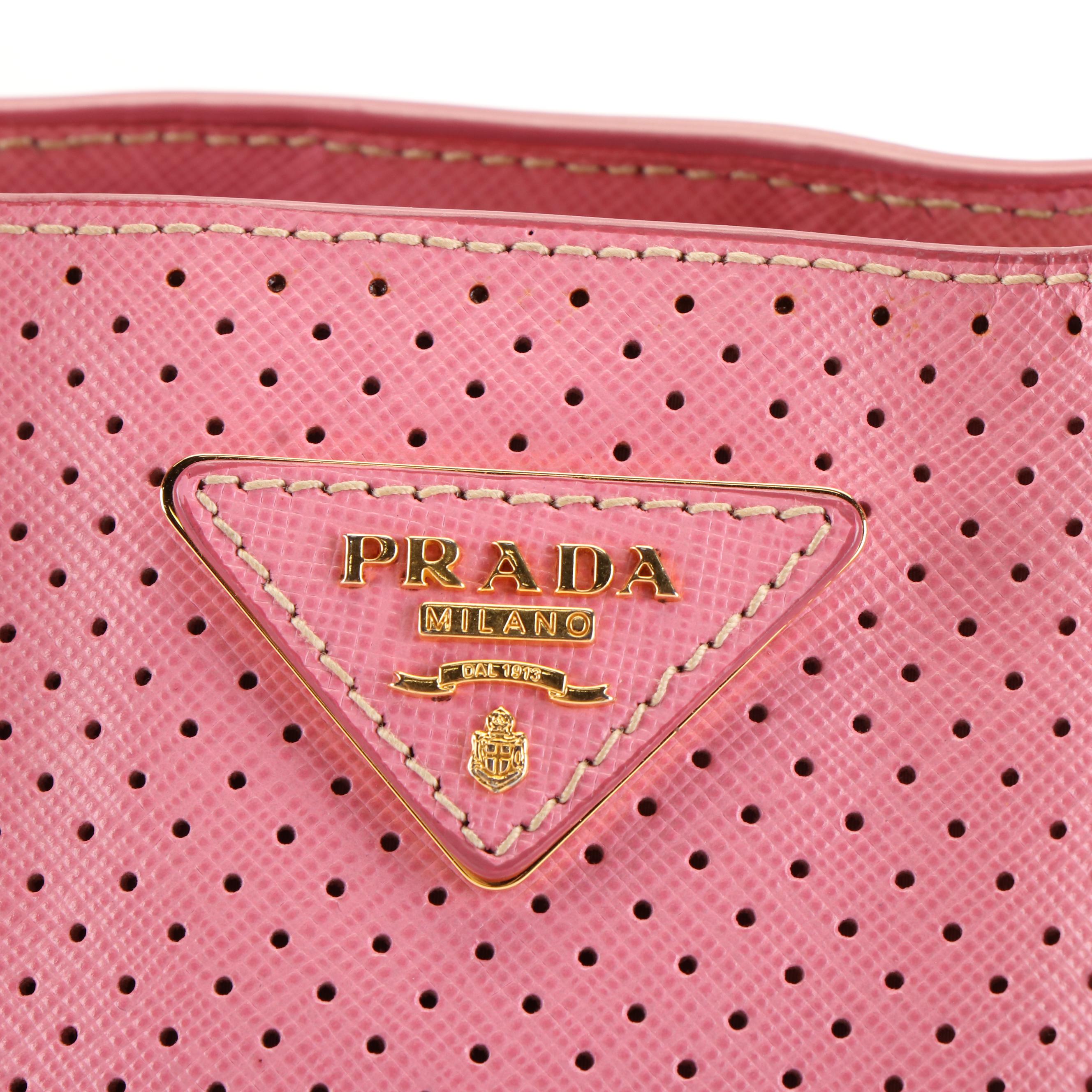 Prada Top Handle Bag in Pink Perforated Saffiano Leather