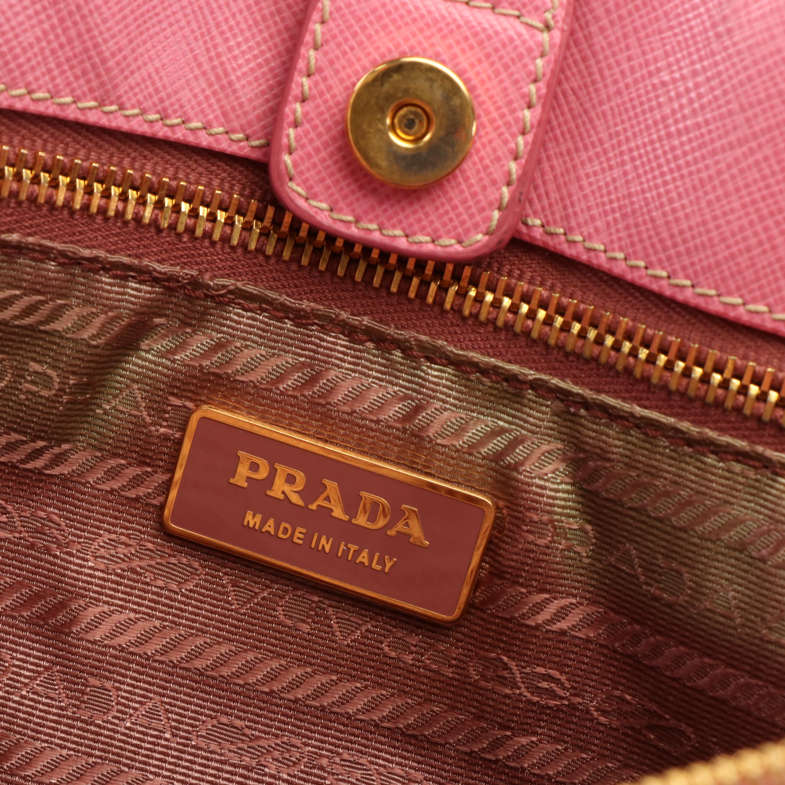 Prada Top Handle Bag in Pink Perforated Saffiano Leather