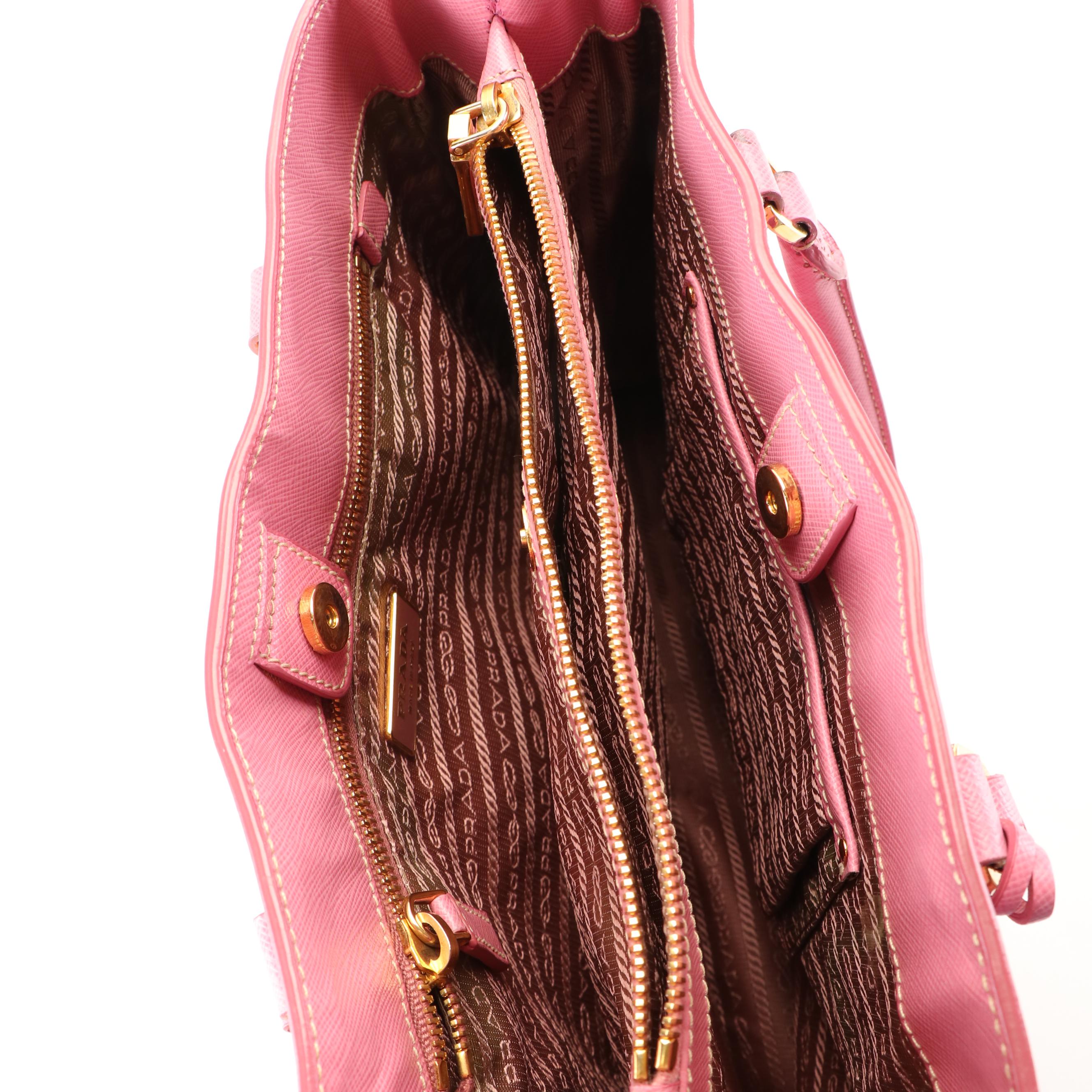 Prada Top Handle Bag in Pink Perforated Saffiano Leather