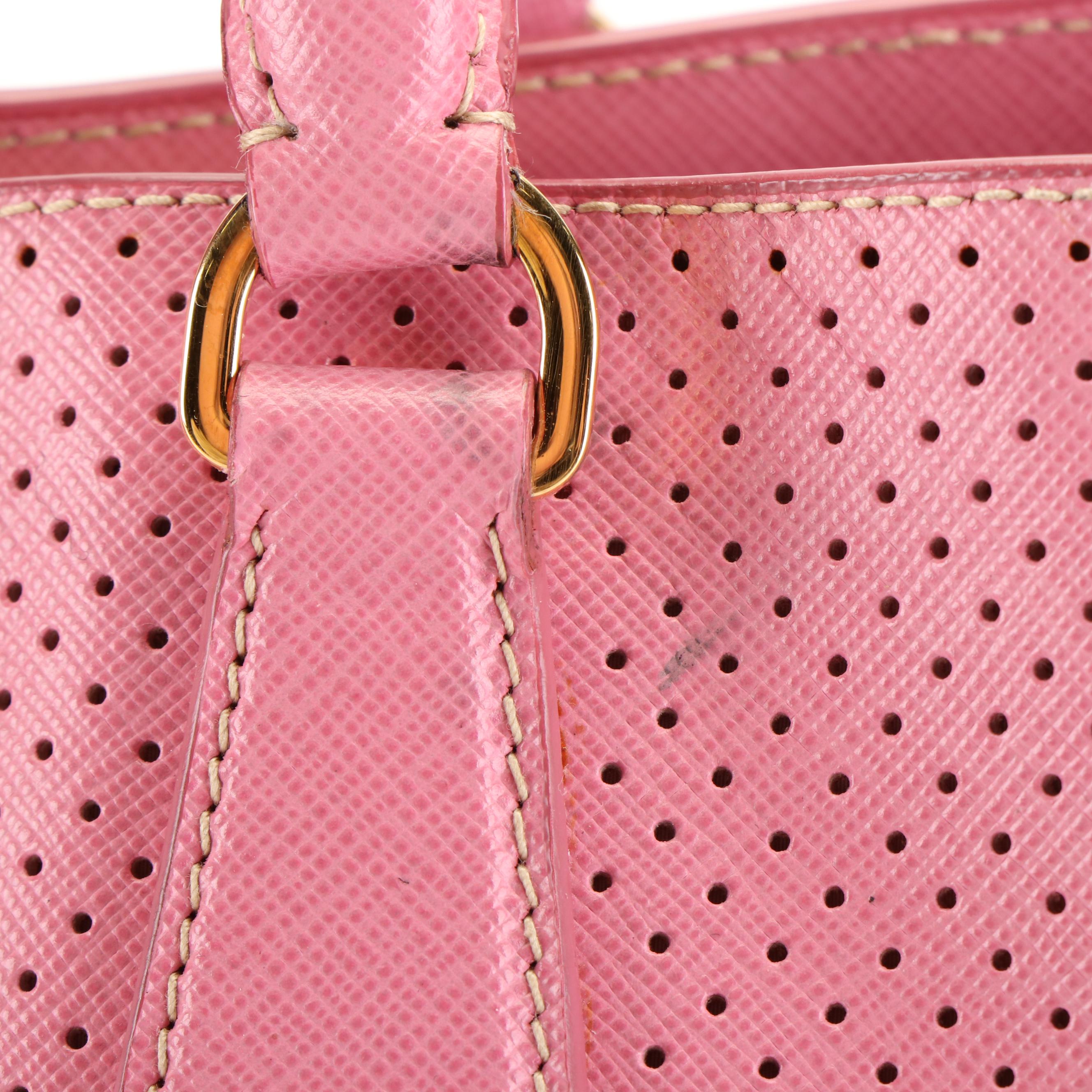 Prada Top Handle Bag in Pink Perforated Saffiano Leather