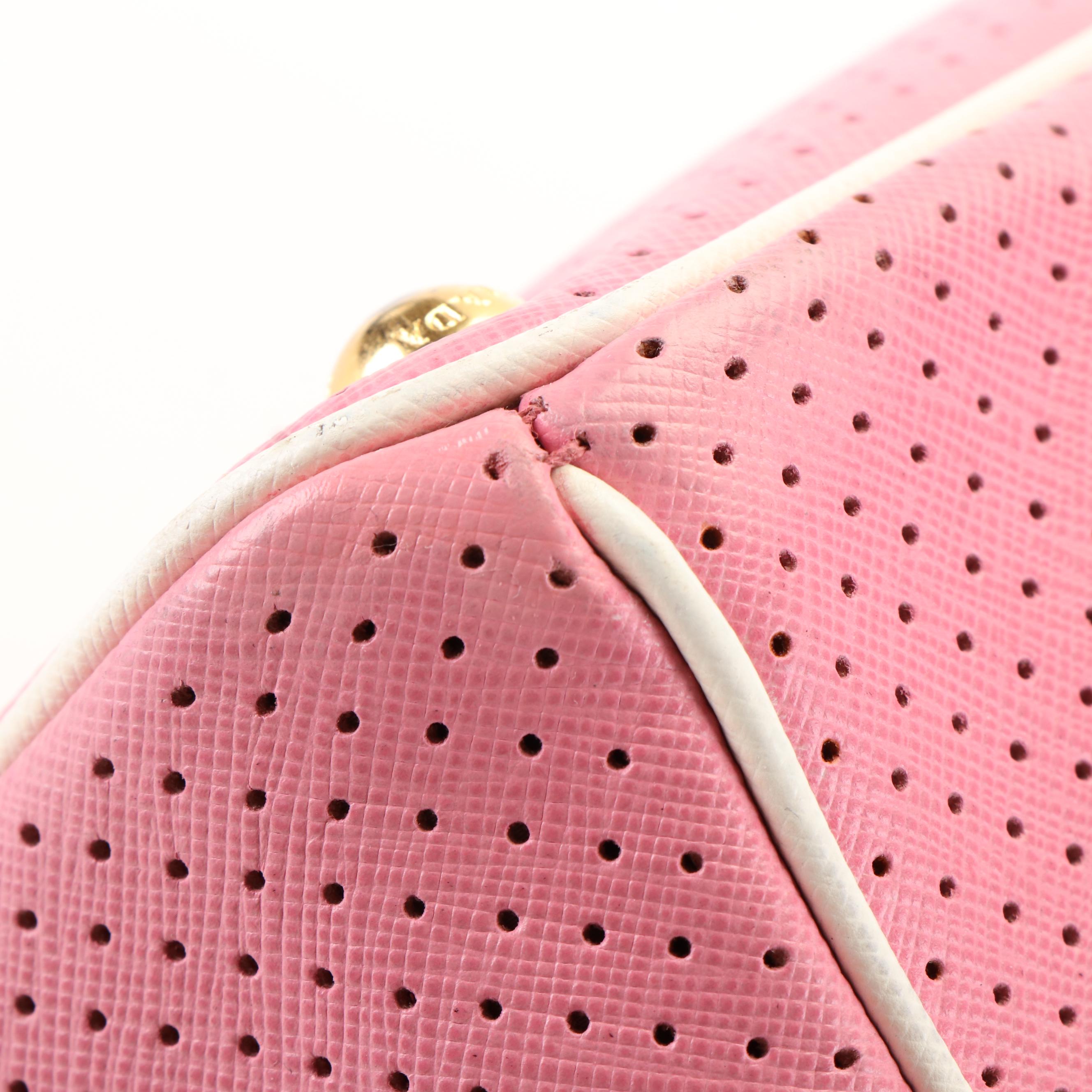 Prada Top Handle Bag in Pink Perforated Saffiano Leather