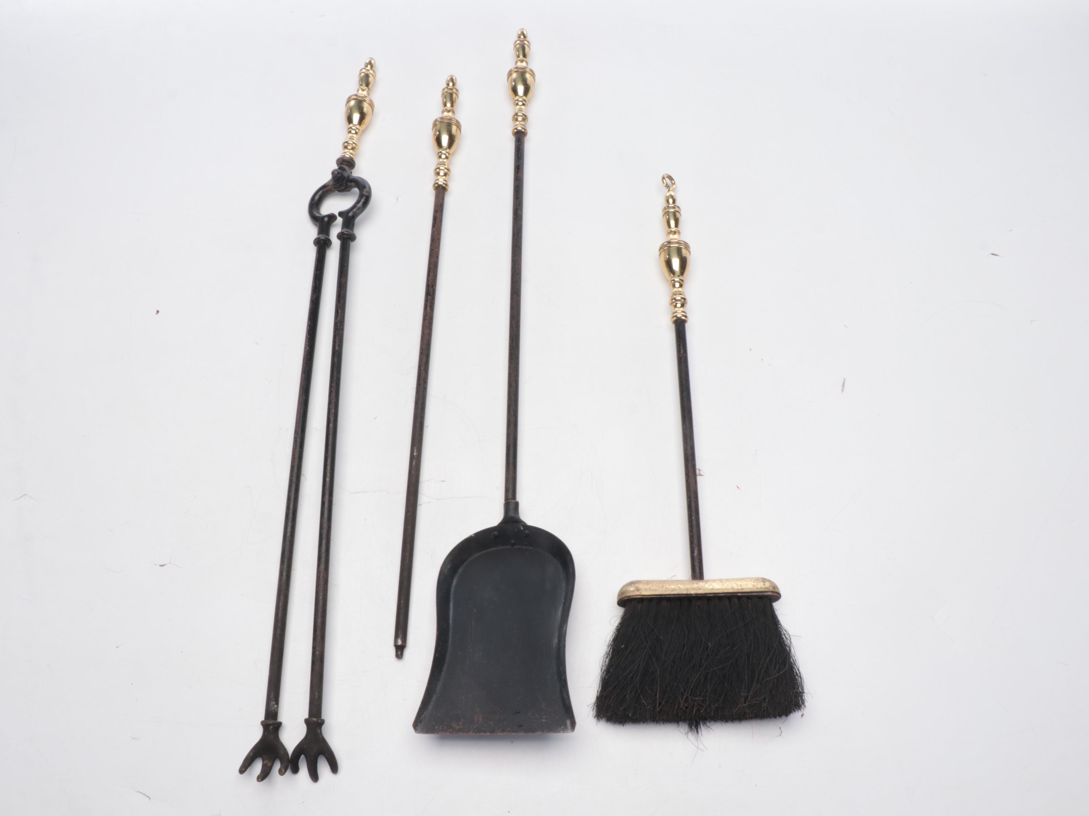 Federal Style Brass and Cast Iron Fireplace Tool Set