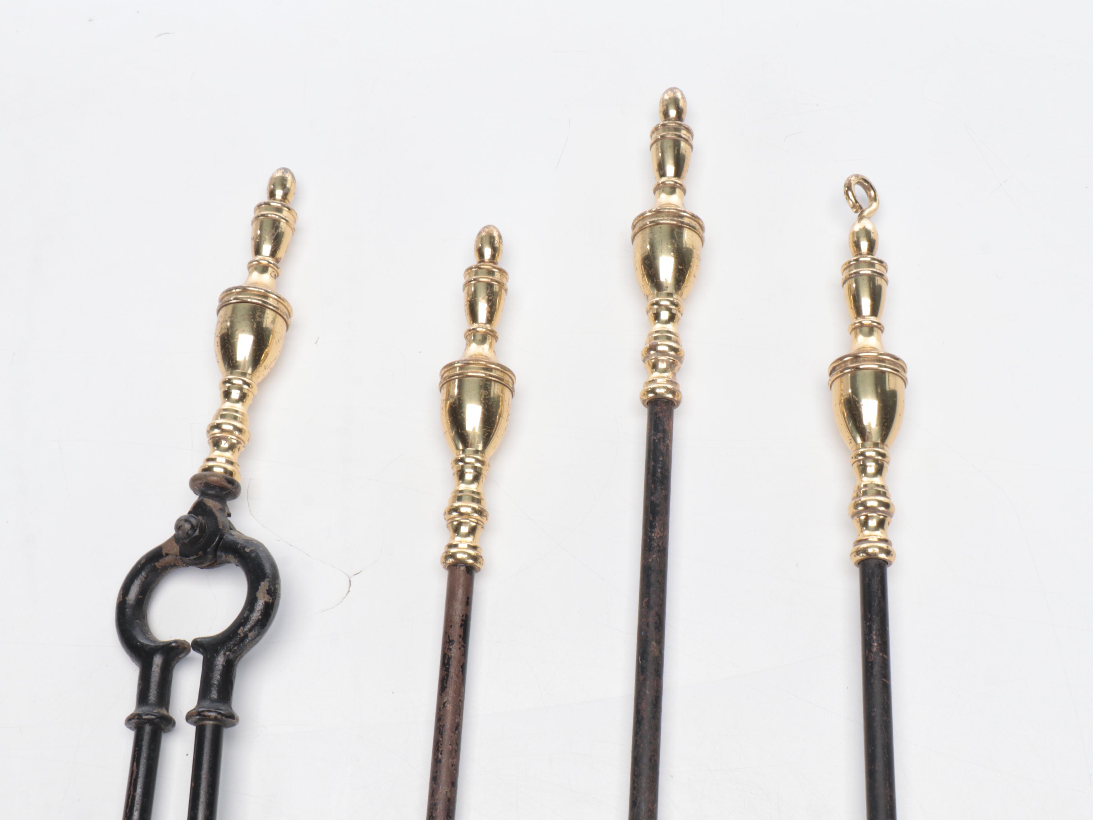 Federal Style Brass and Cast Iron Fireplace Tool Set