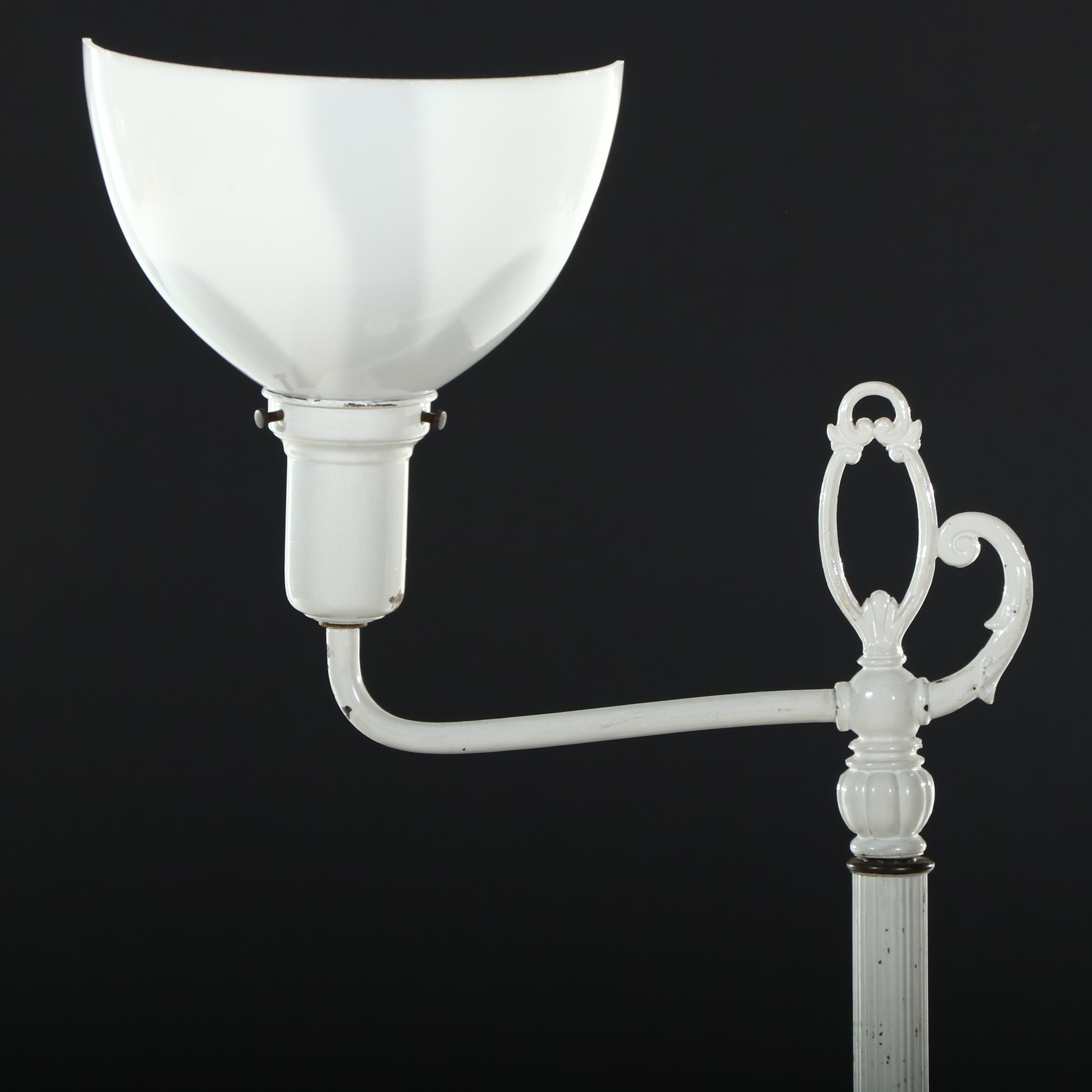 White Painted Metal Bridge Arm Floor Lamp, Vintage