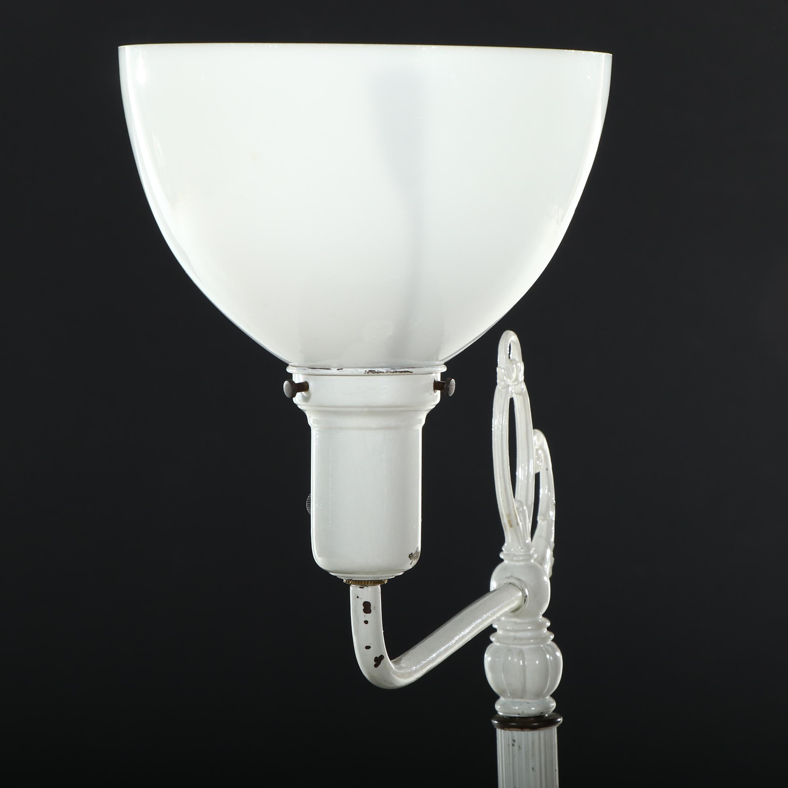 White Painted Metal Bridge Arm Floor Lamp, Vintage