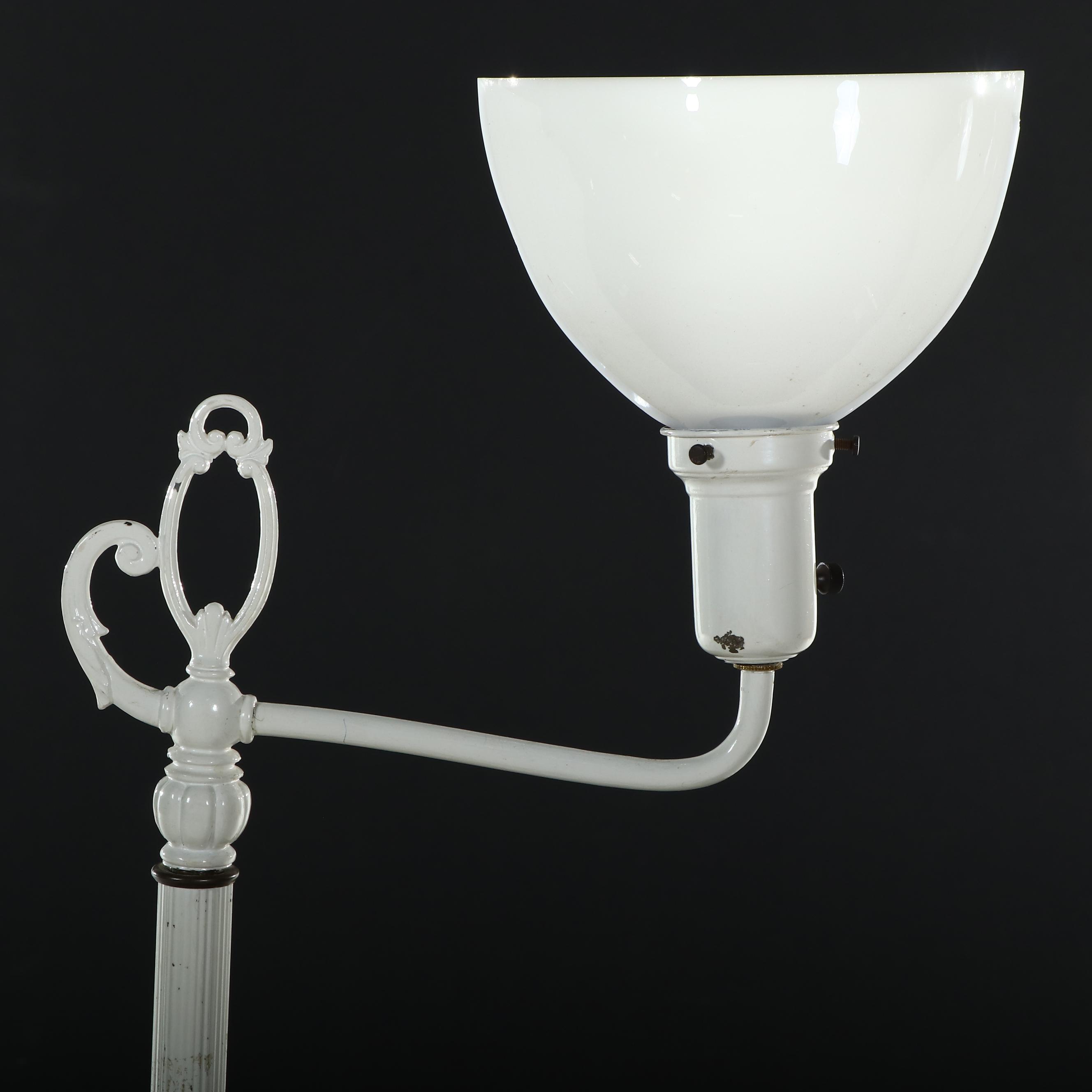 White Painted Metal Bridge Arm Floor Lamp, Vintage