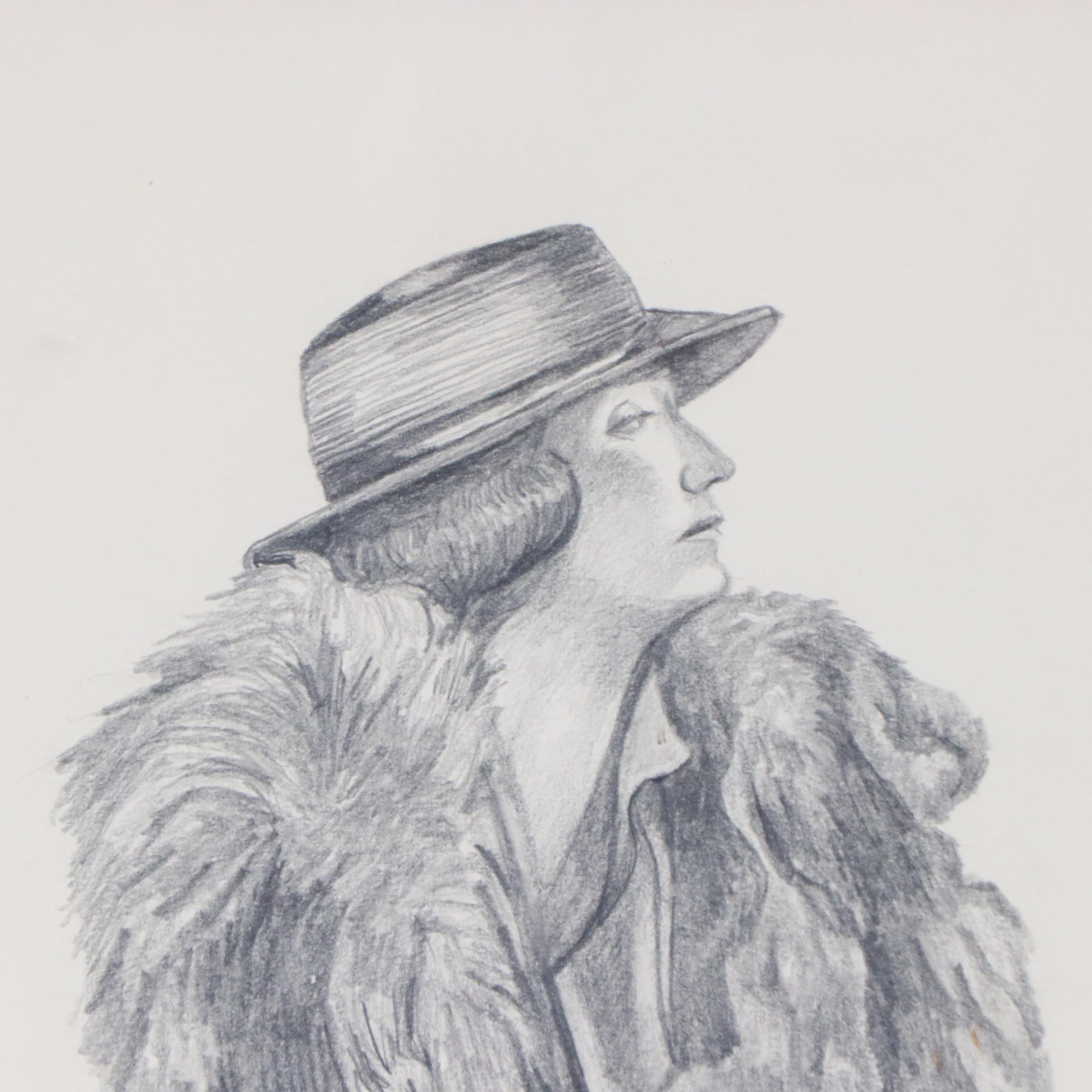Graphite Drawing of Woman in Fur Coat, 1976