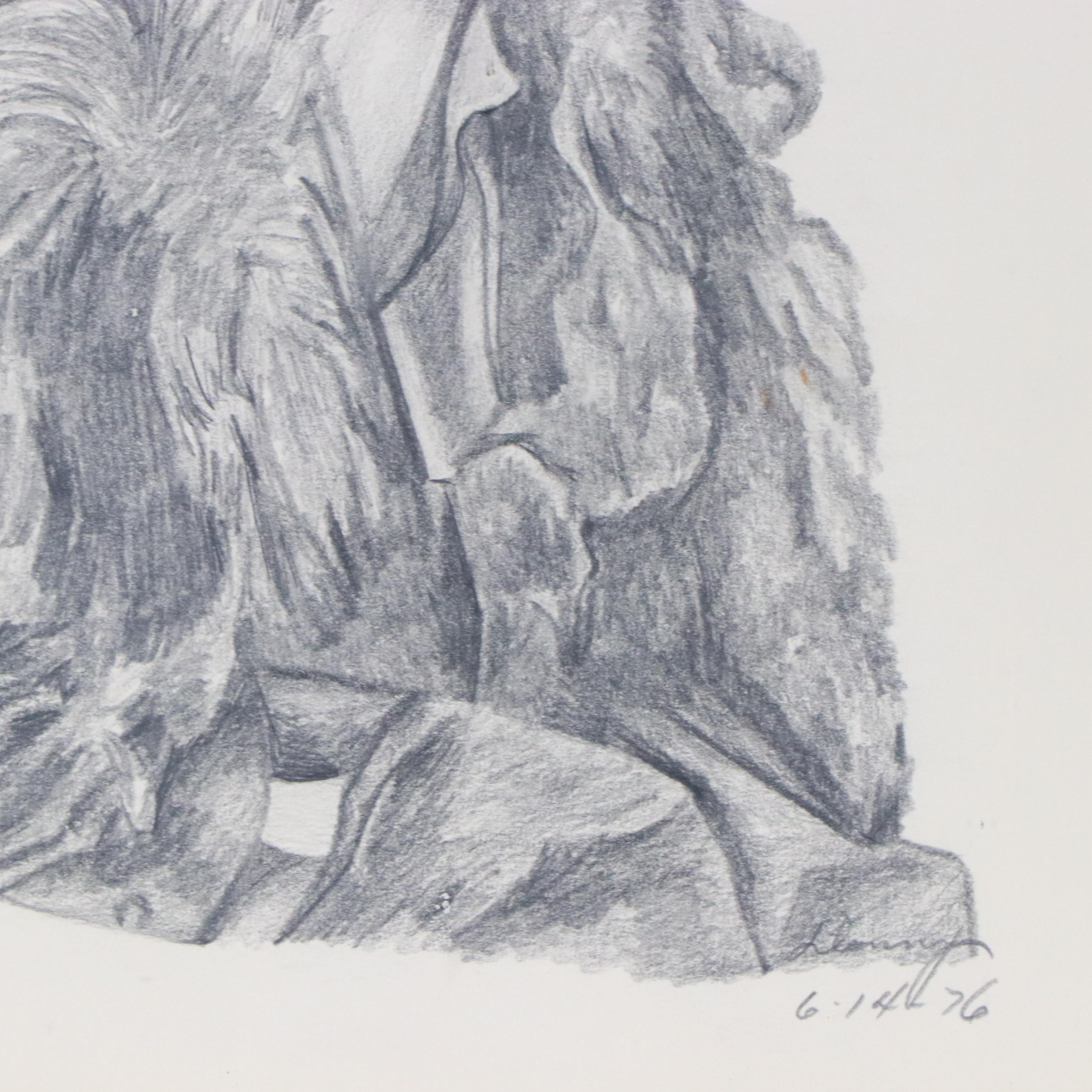 Graphite Drawing of Woman in Fur Coat, 1976