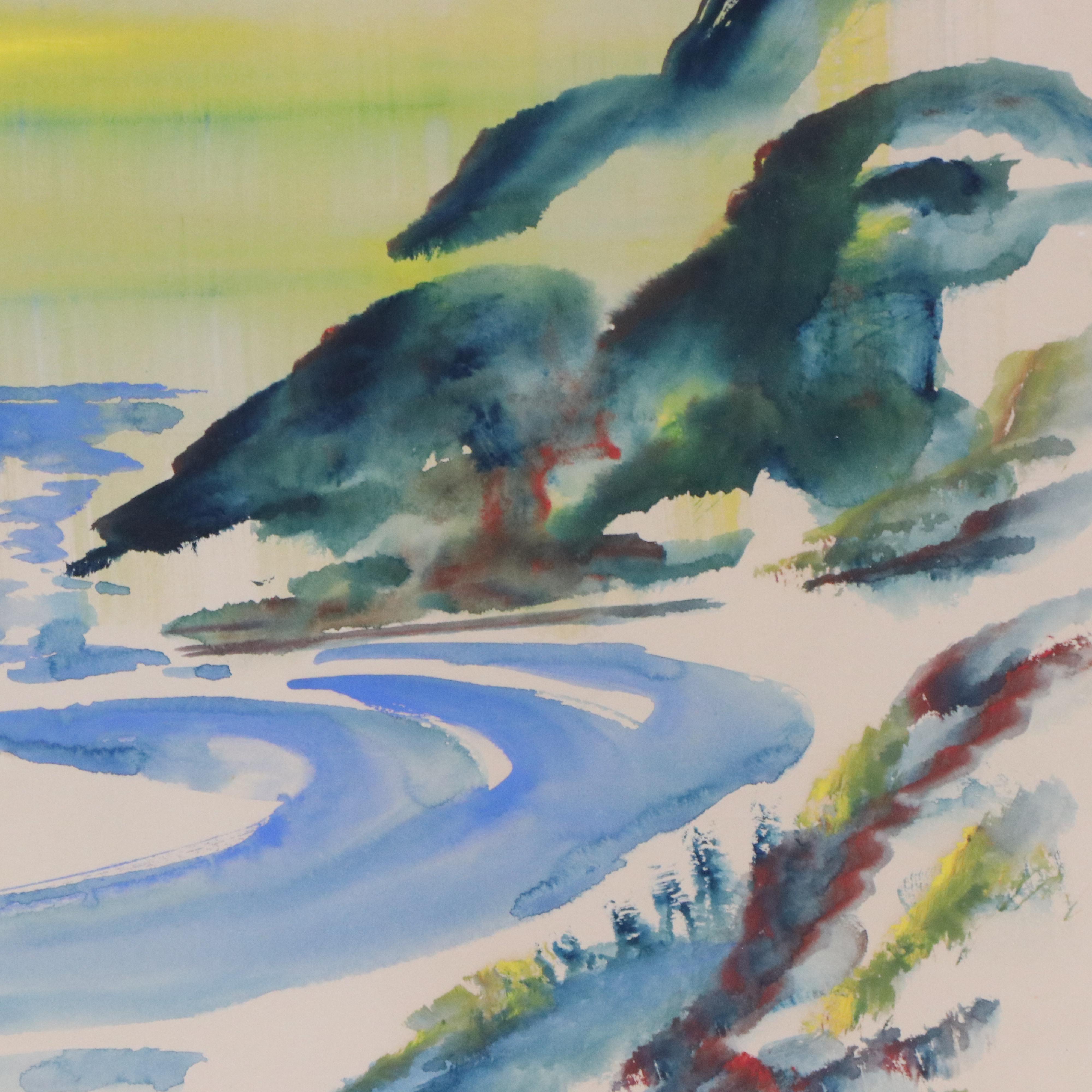 Alfred Birdsey Watercolor Painting of Coastal Gulf Scene