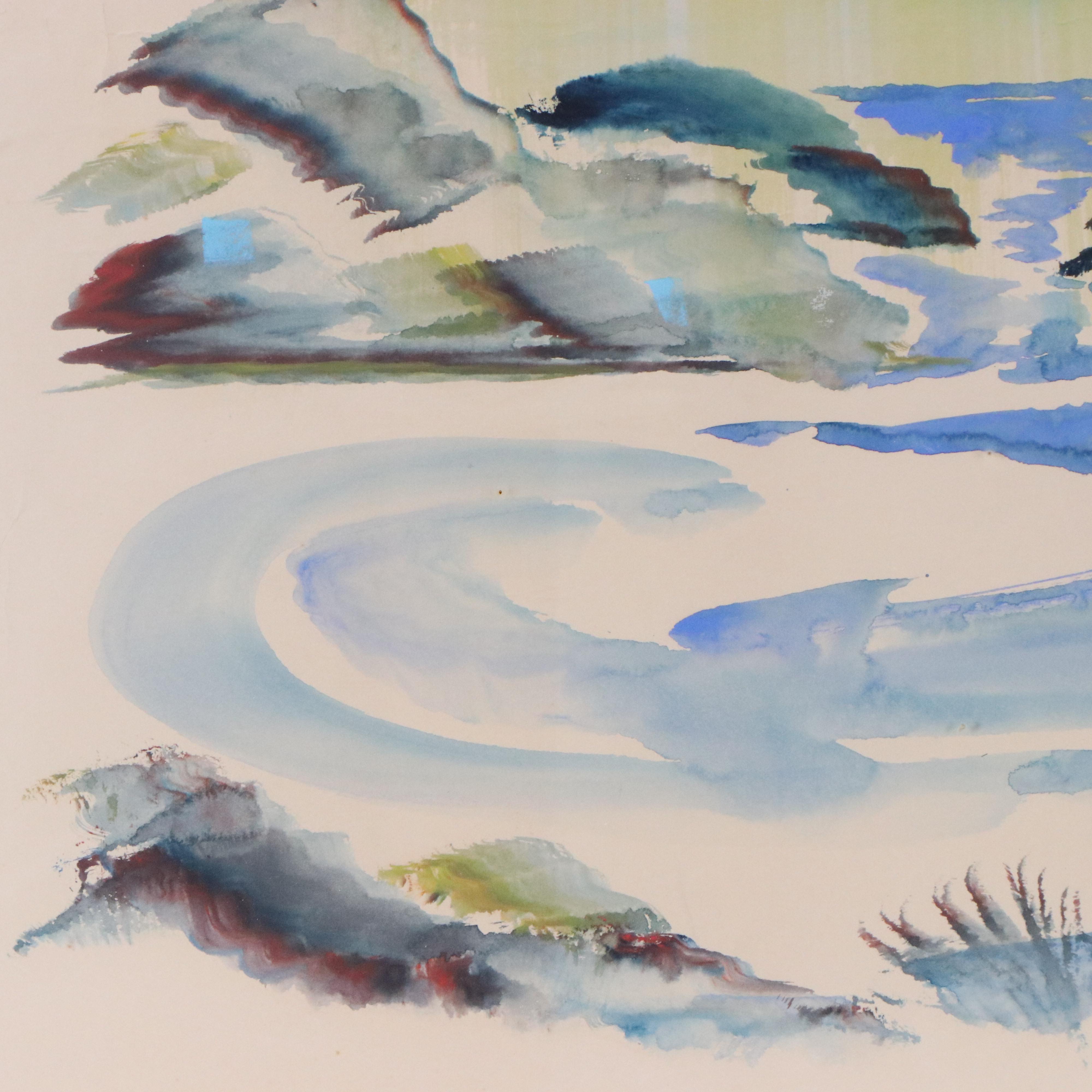 Alfred Birdsey Watercolor Painting of Coastal Gulf Scene