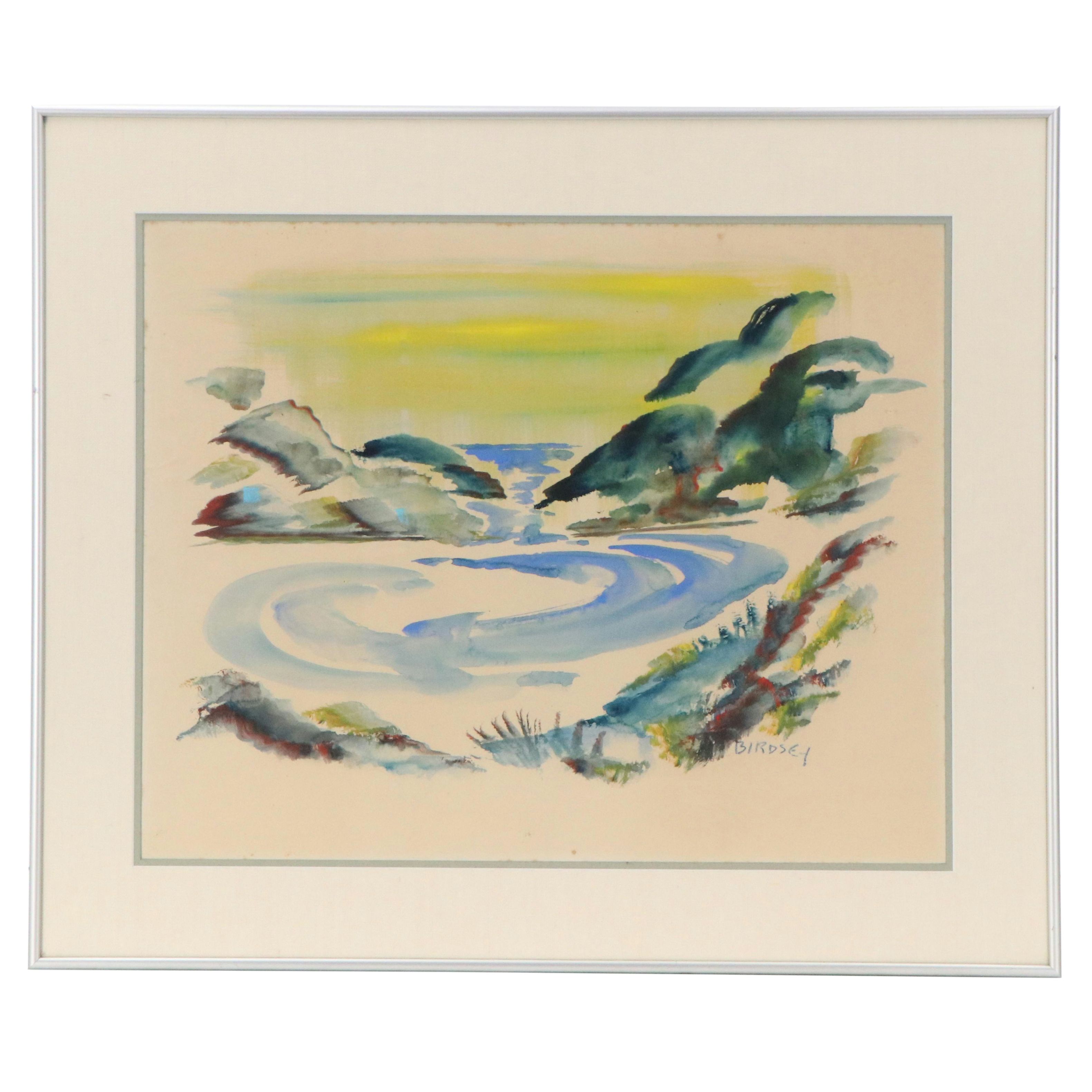 Alfred Birdsey Watercolor Painting of Coastal Gulf Scene