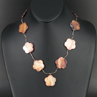 14K Carved Mother-of-Pearl Flowers Necklace 14K Carved Mother-of-Pearl Flowers Necklace