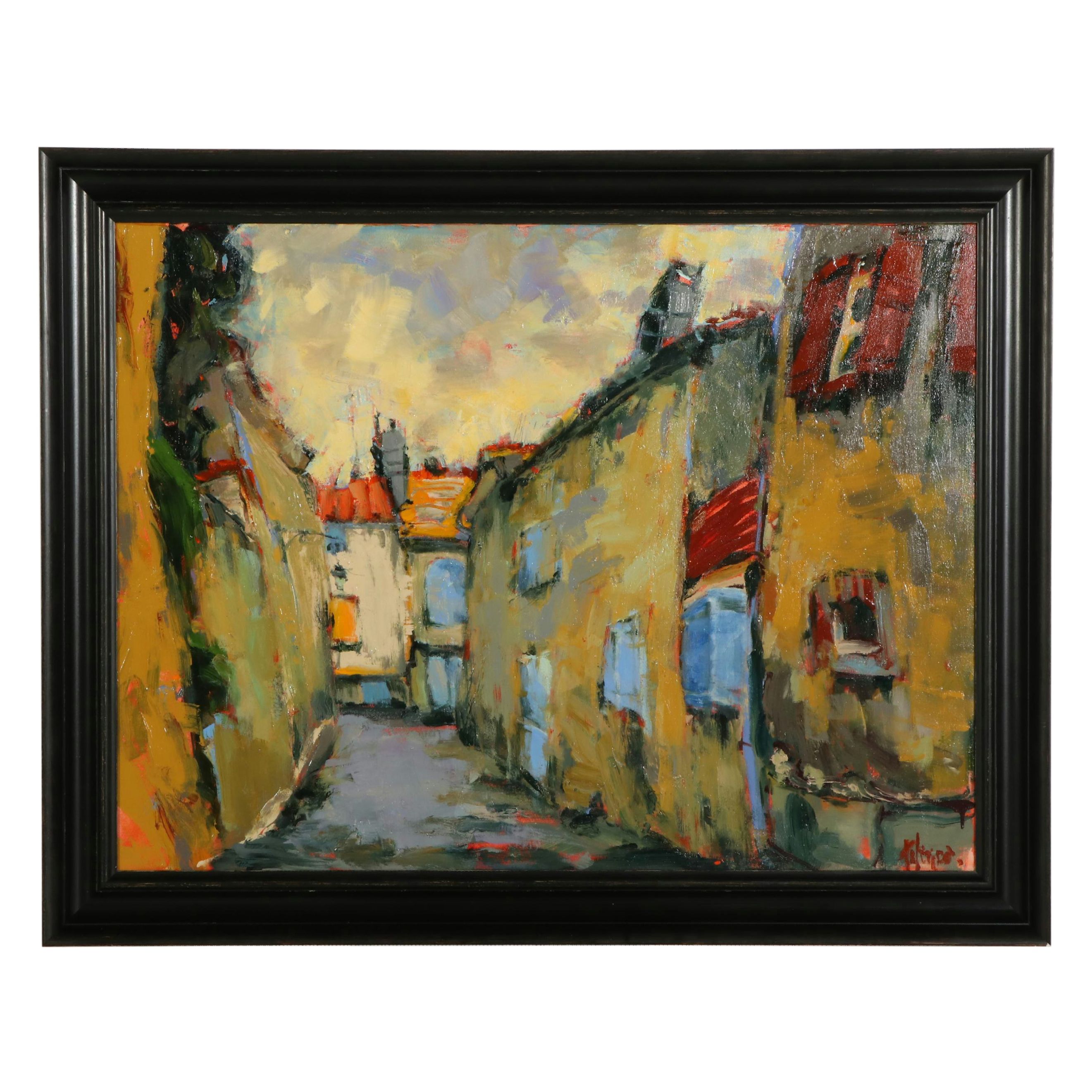 Donna Talerico Stylized Cityscape Oil Painting, 21st Century