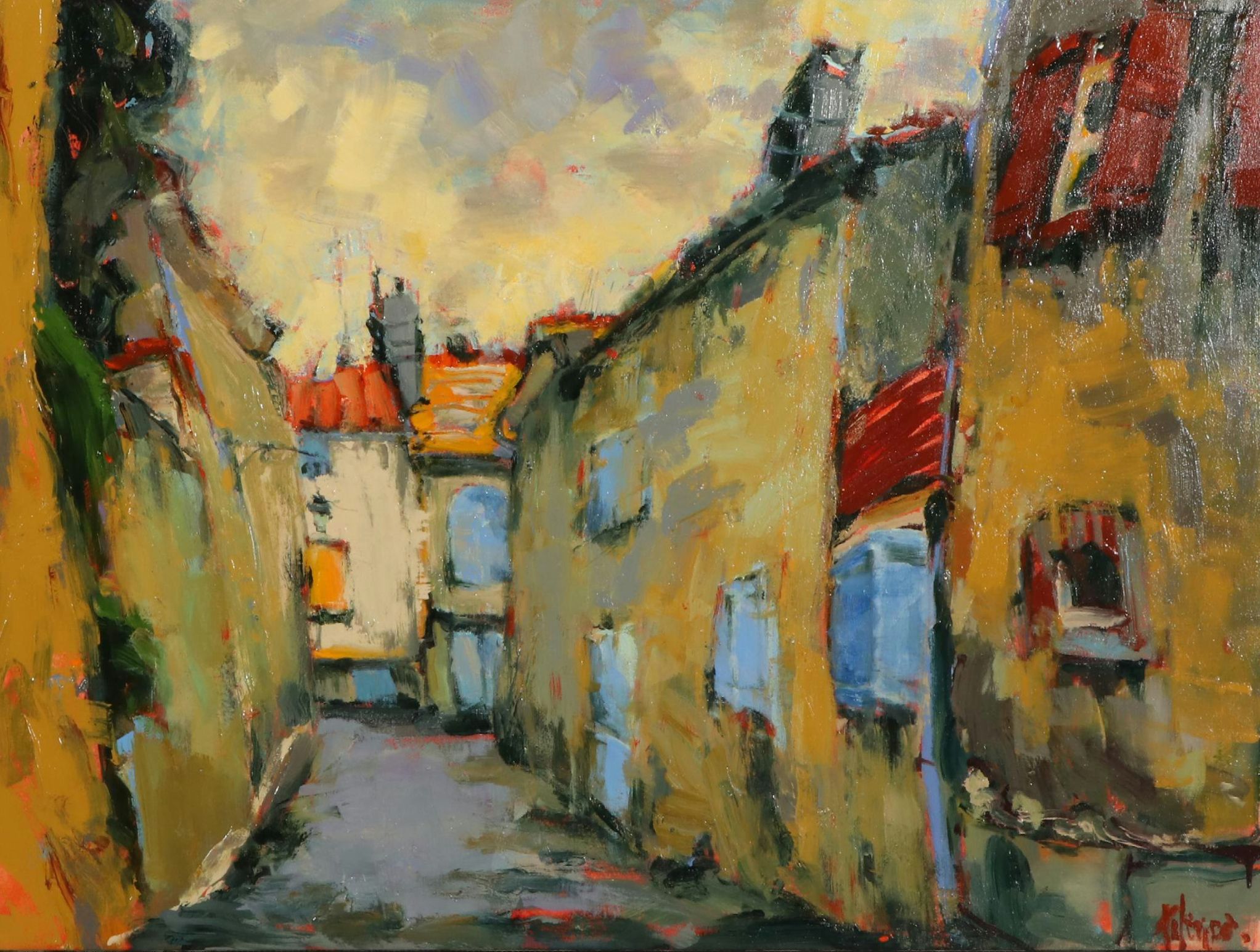 Donna Talerico Stylized Cityscape Oil Painting, 21st Century