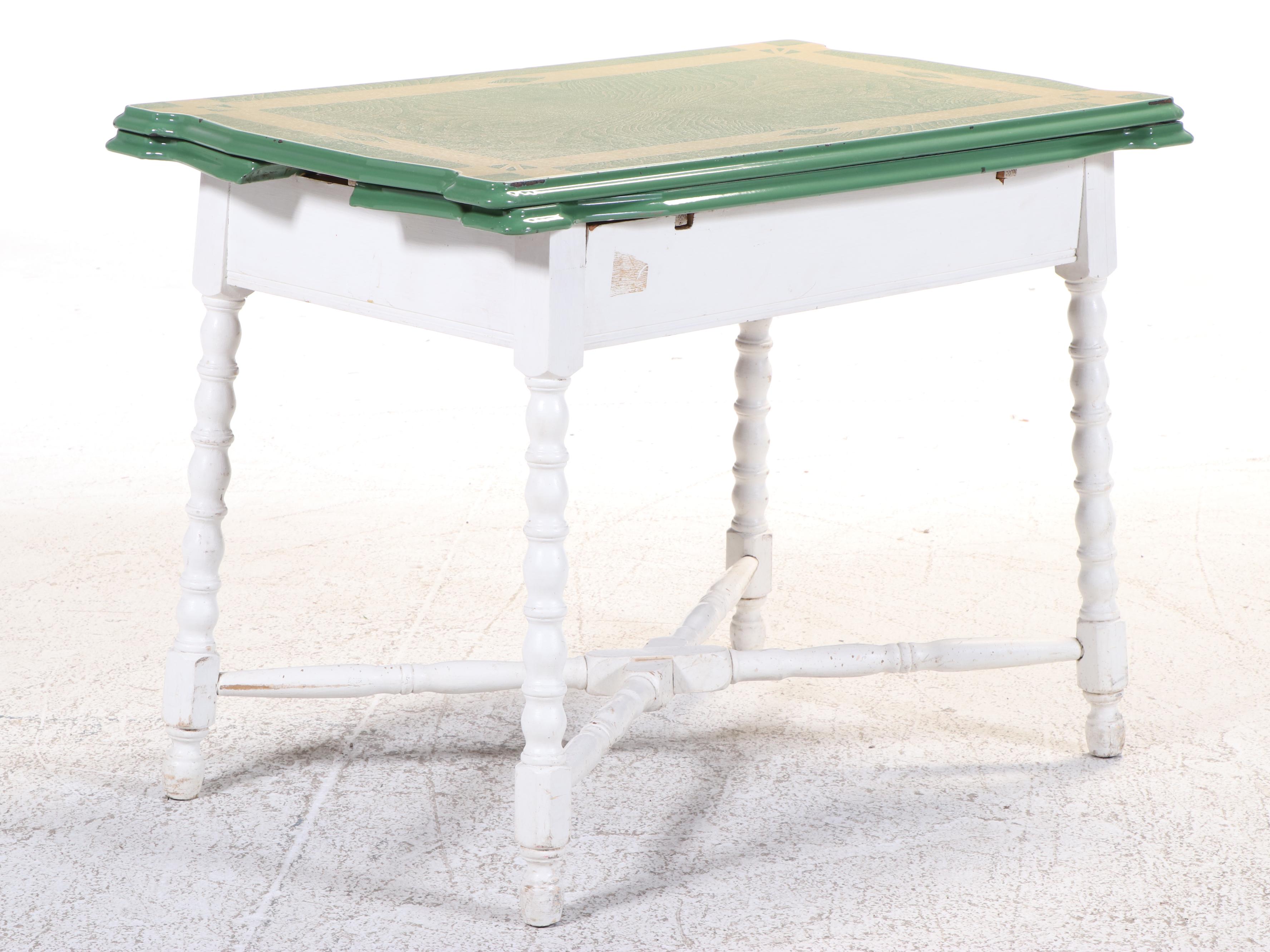 Art Deco Style Wood and Enamel Flip Top Kitchen Table, Early to Mid-20th Century