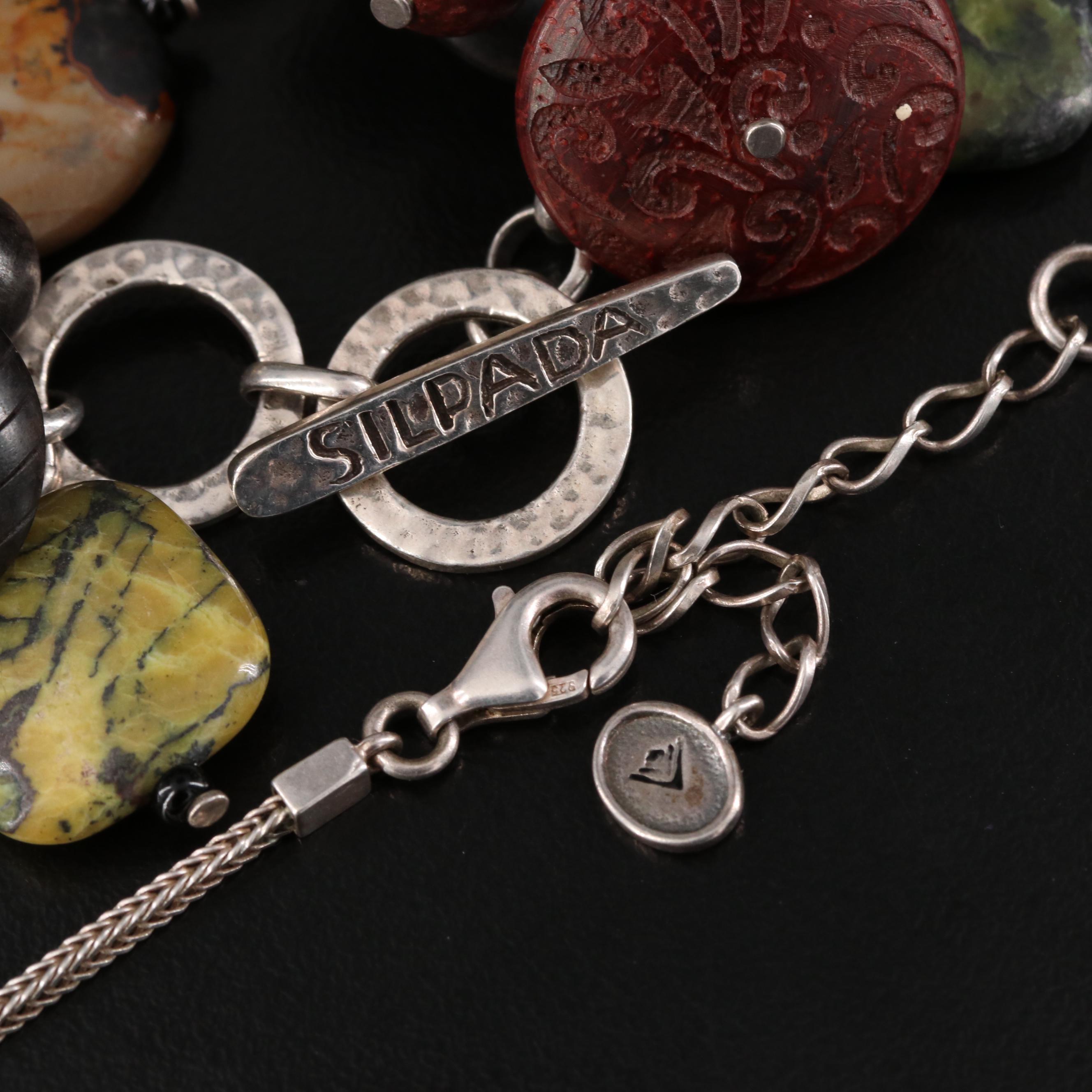 Silpada Sterling Reversible Necklace and Charm Bracelet