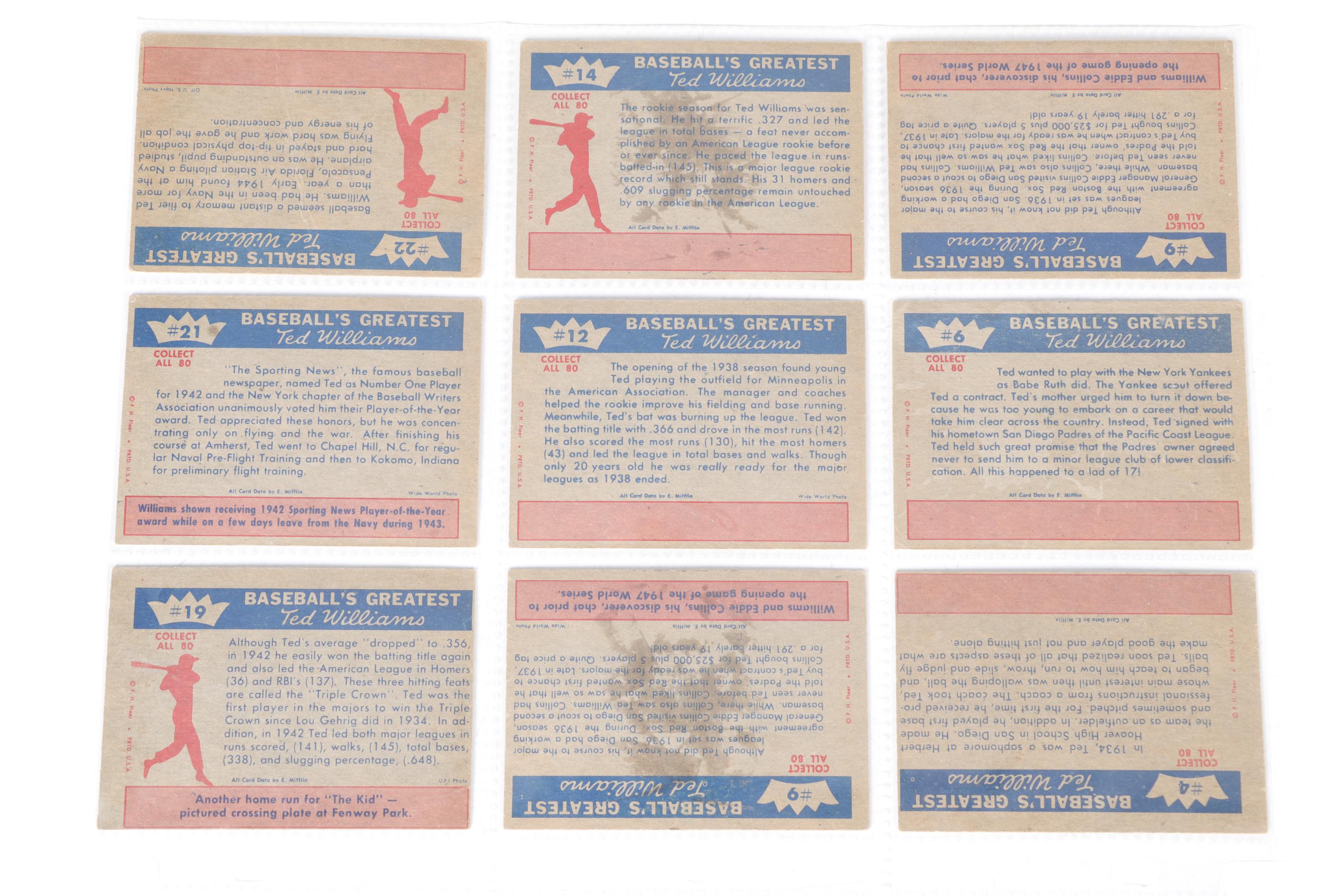 1959  Fleer "Baseball's Greatest" Ted Williams Trading Cards
