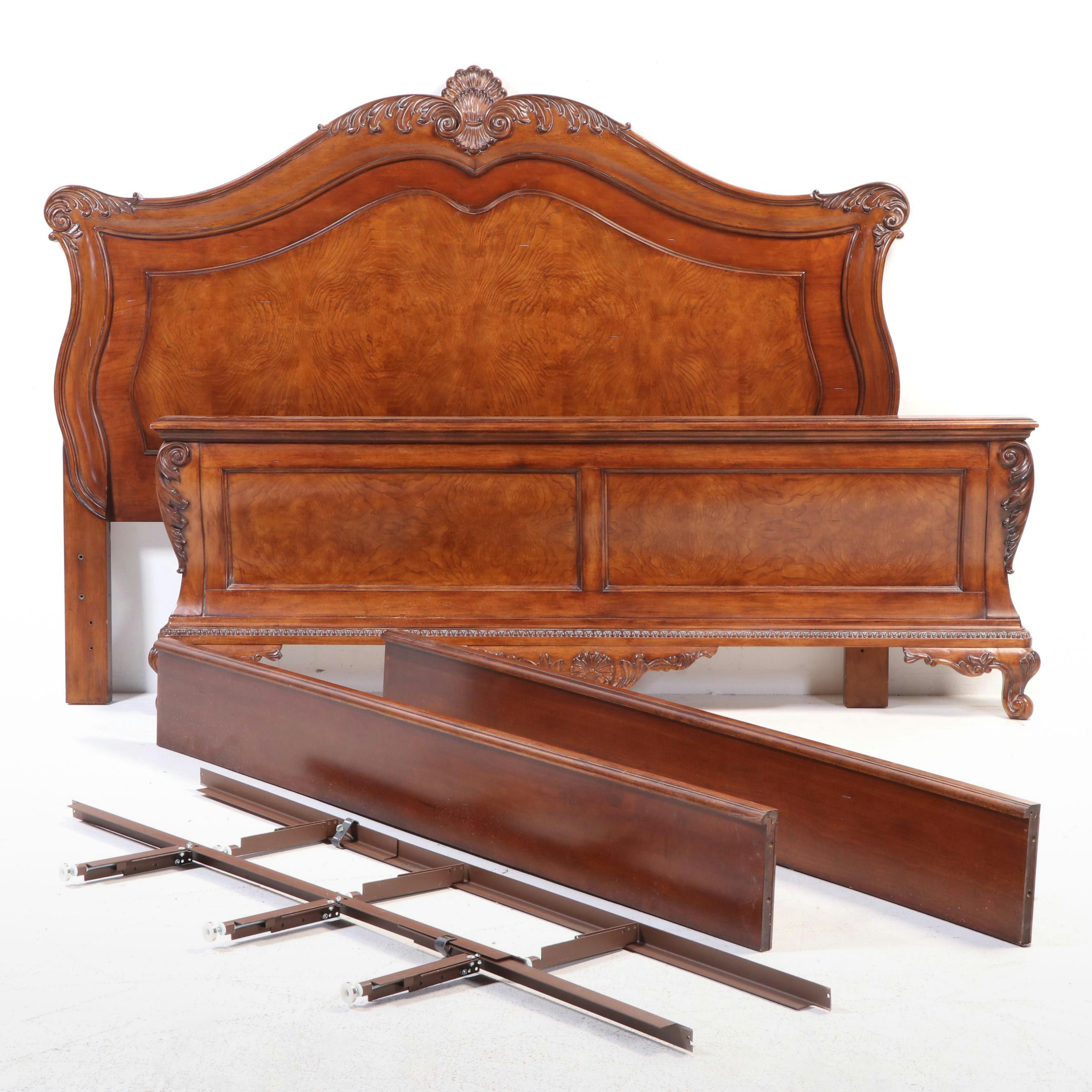 Rococo Style Cherry Finish Bed Frame