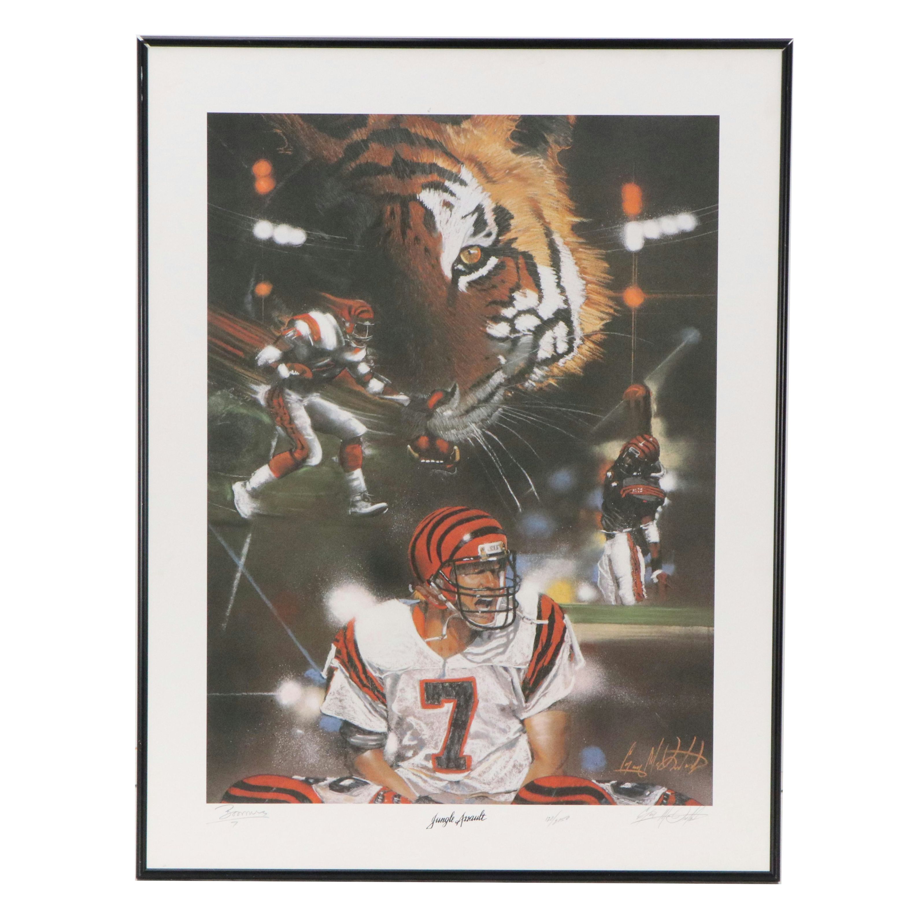 Boomer Esiason and Guy McIntosh Signed "Jungle Assault" Cincinnati Bengals Print
