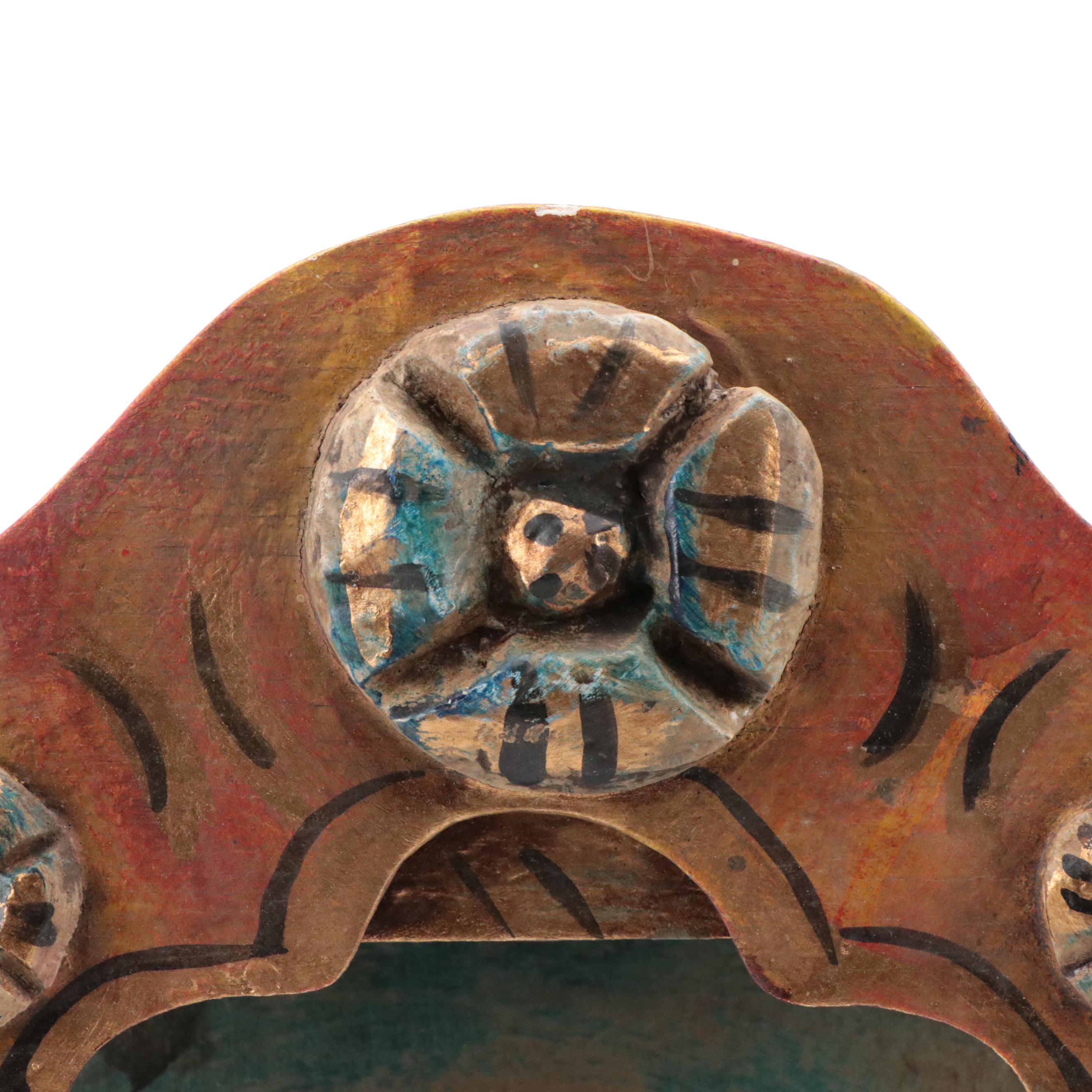 Mexican Folk Art Painted and Carved Wood Shrine