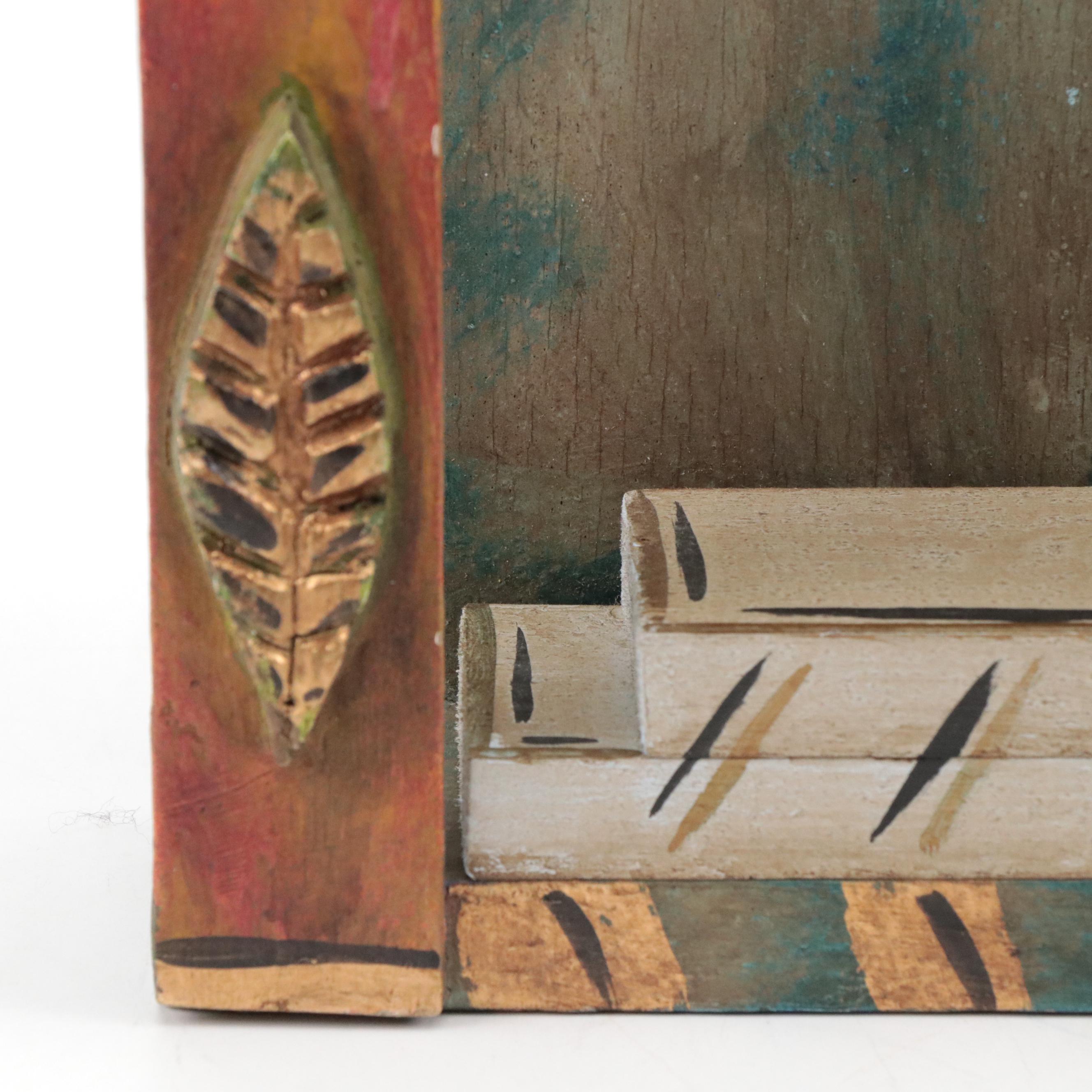 Mexican Folk Art Painted and Carved Wood Shrine