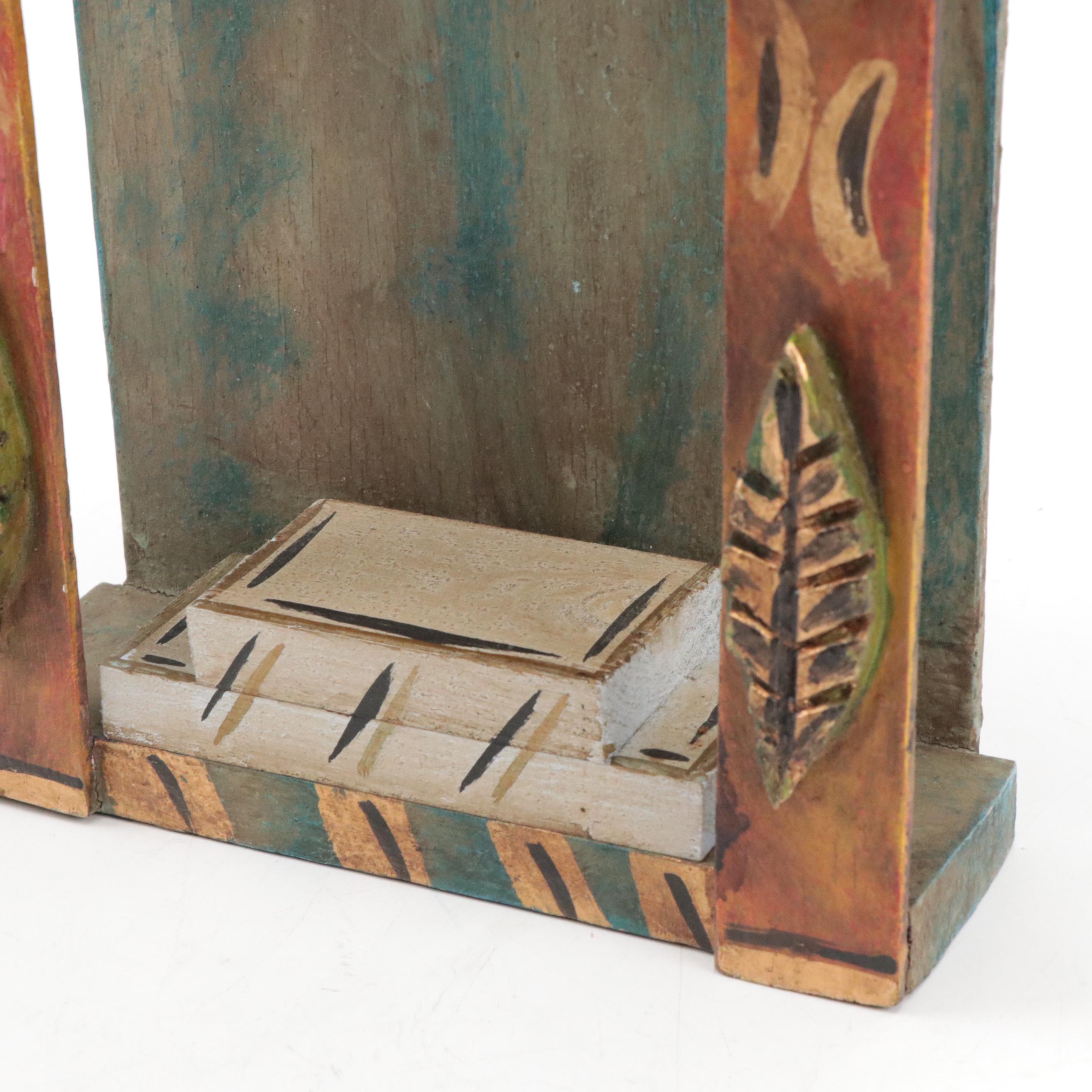 Mexican Folk Art Painted and Carved Wood Shrine