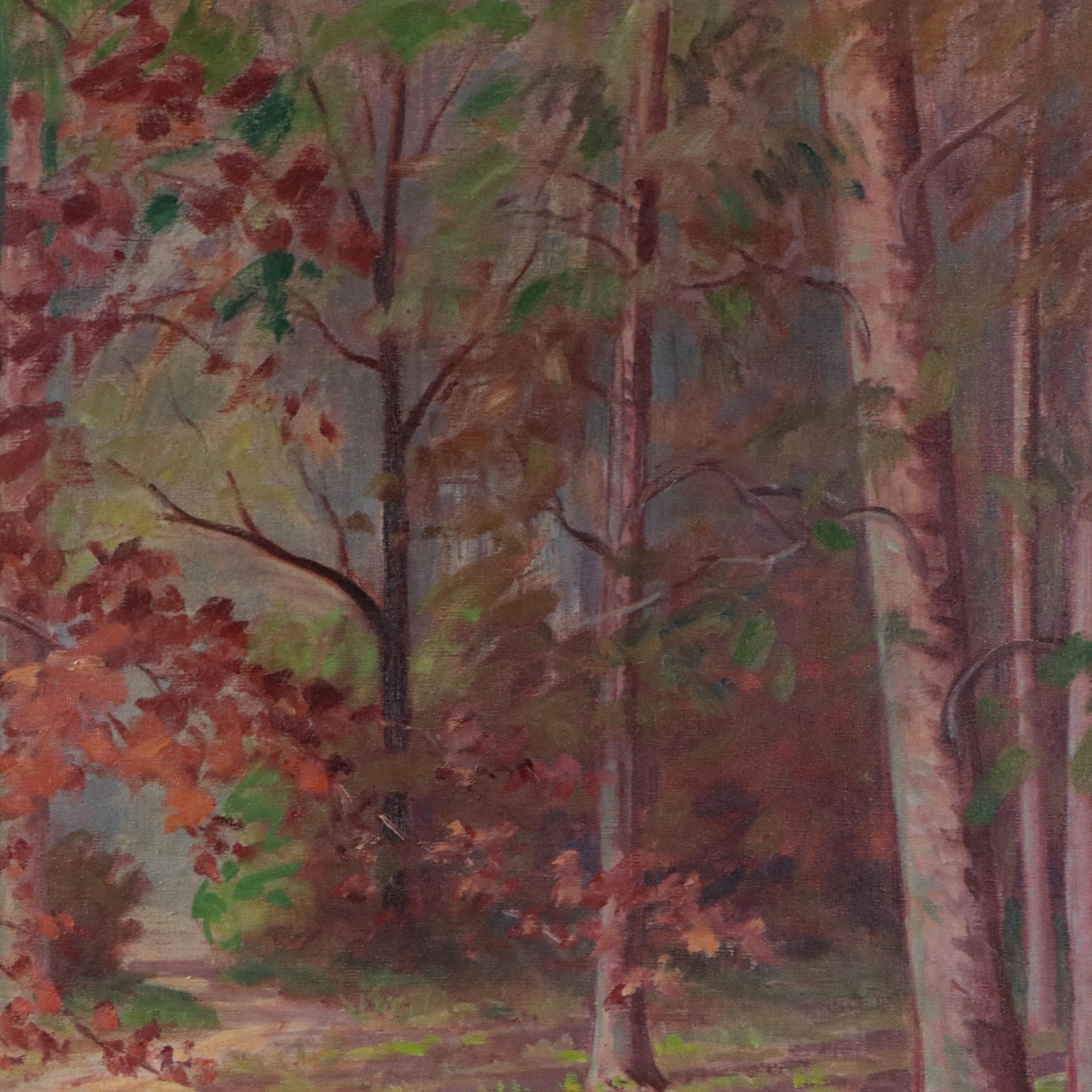 Inez Russell Bolinger Oil Painting of Fall Trees, Early 20th Century