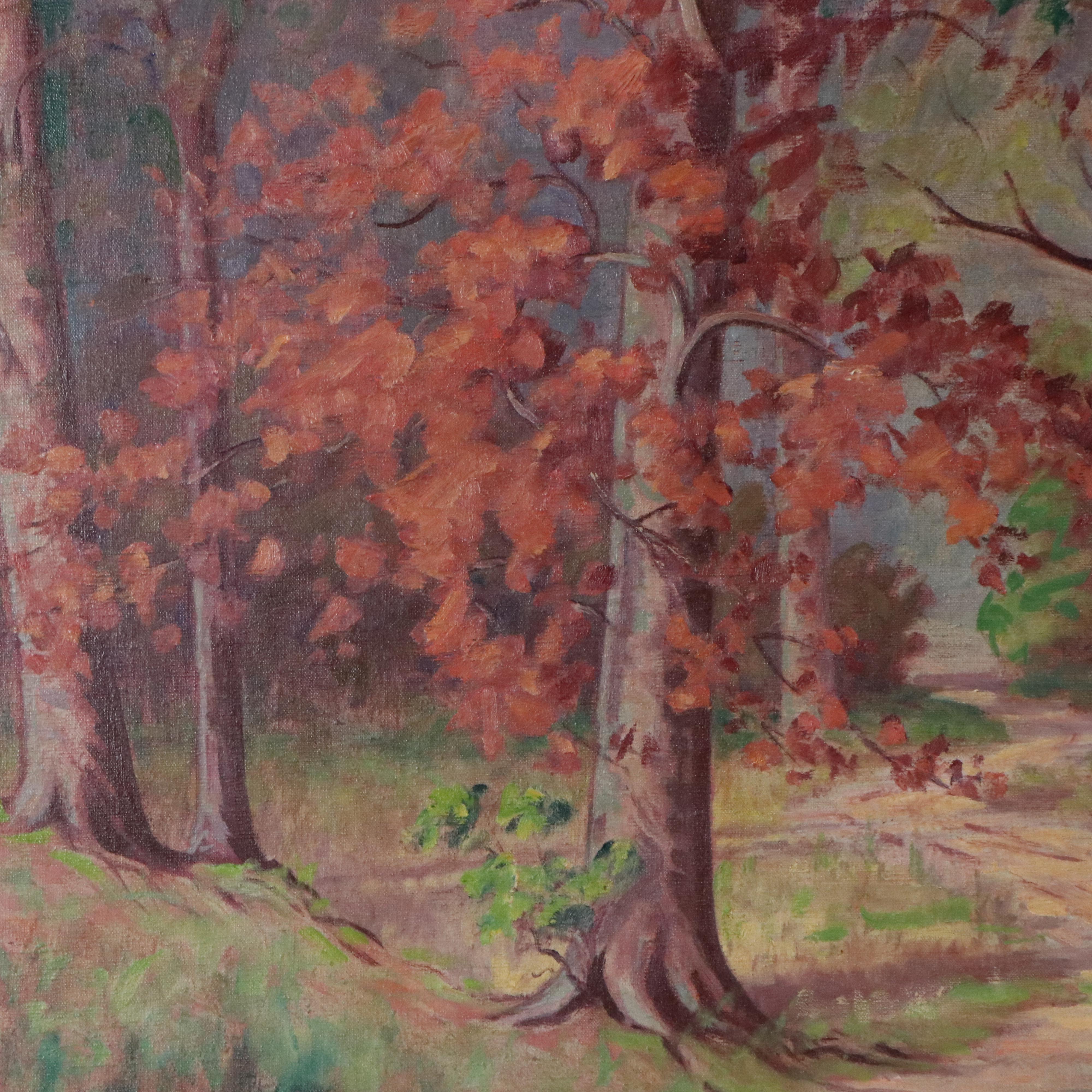 Inez Russell Bolinger Oil Painting of Fall Trees, Early 20th Century