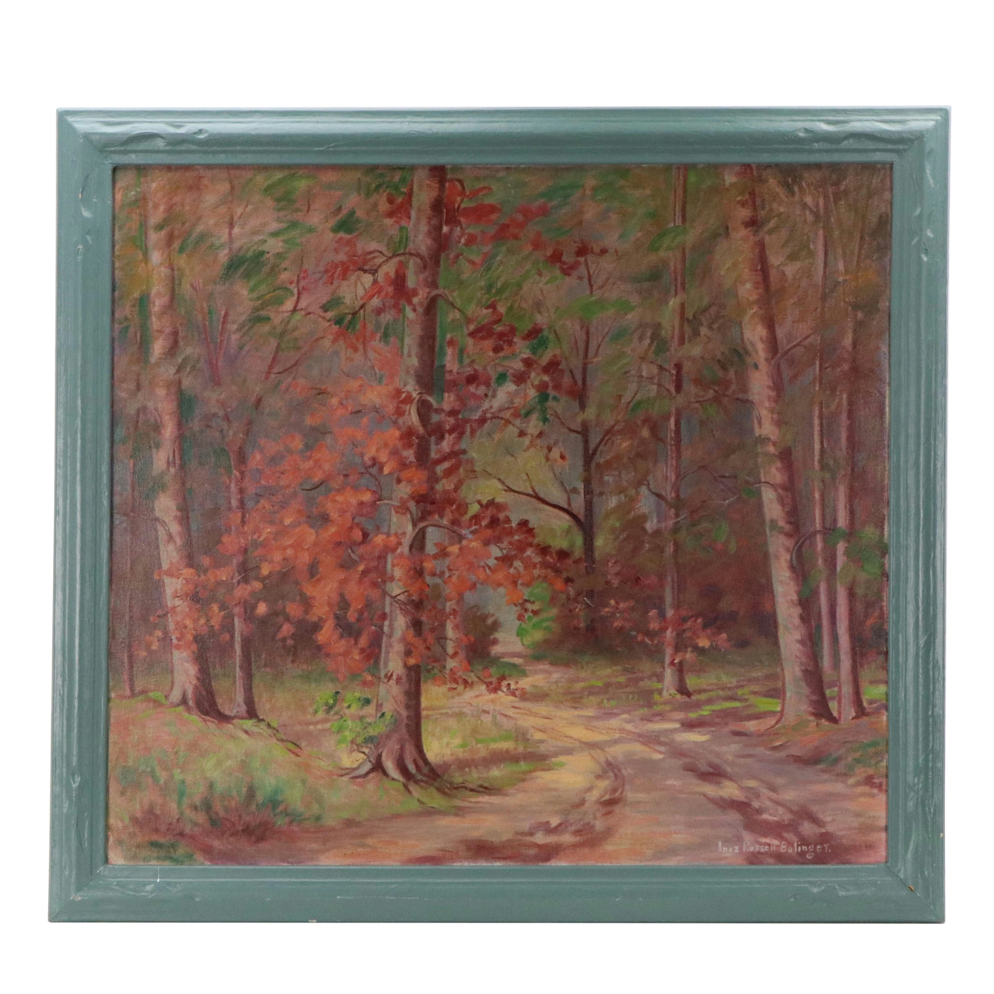 Inez Russell Bolinger Oil Painting of Fall Trees, Early 20th Century