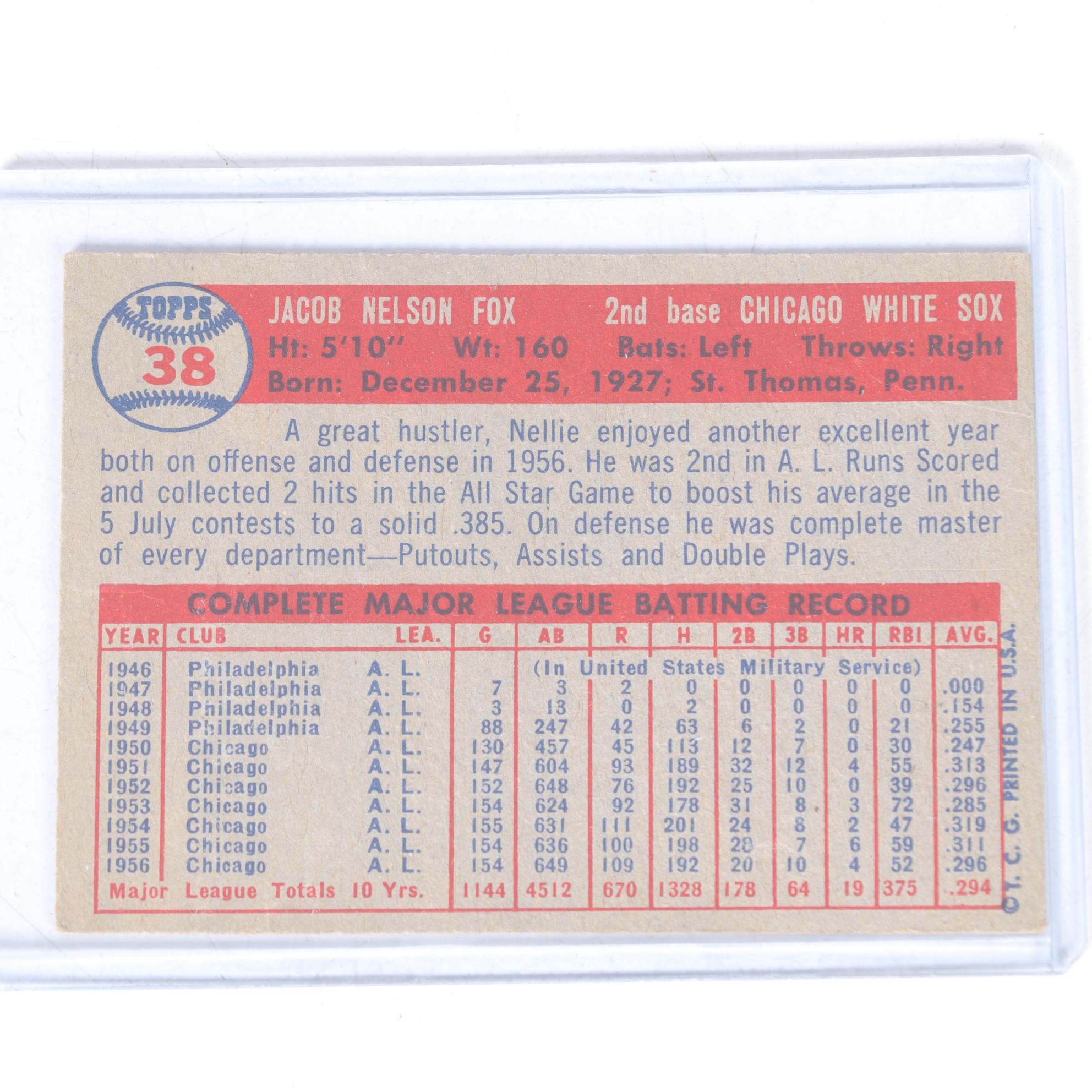 1957 Topps Baseball Cards with #250 Ed Mathews and #38 Nellie Fox