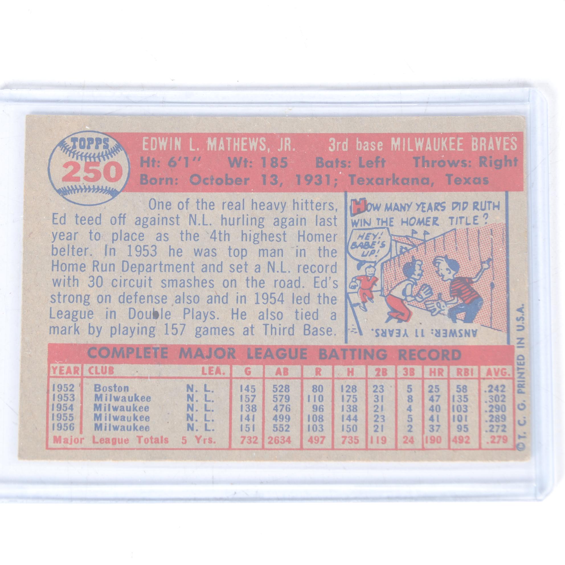 1957 Topps Baseball Cards with #250 Ed Mathews and #38 Nellie Fox