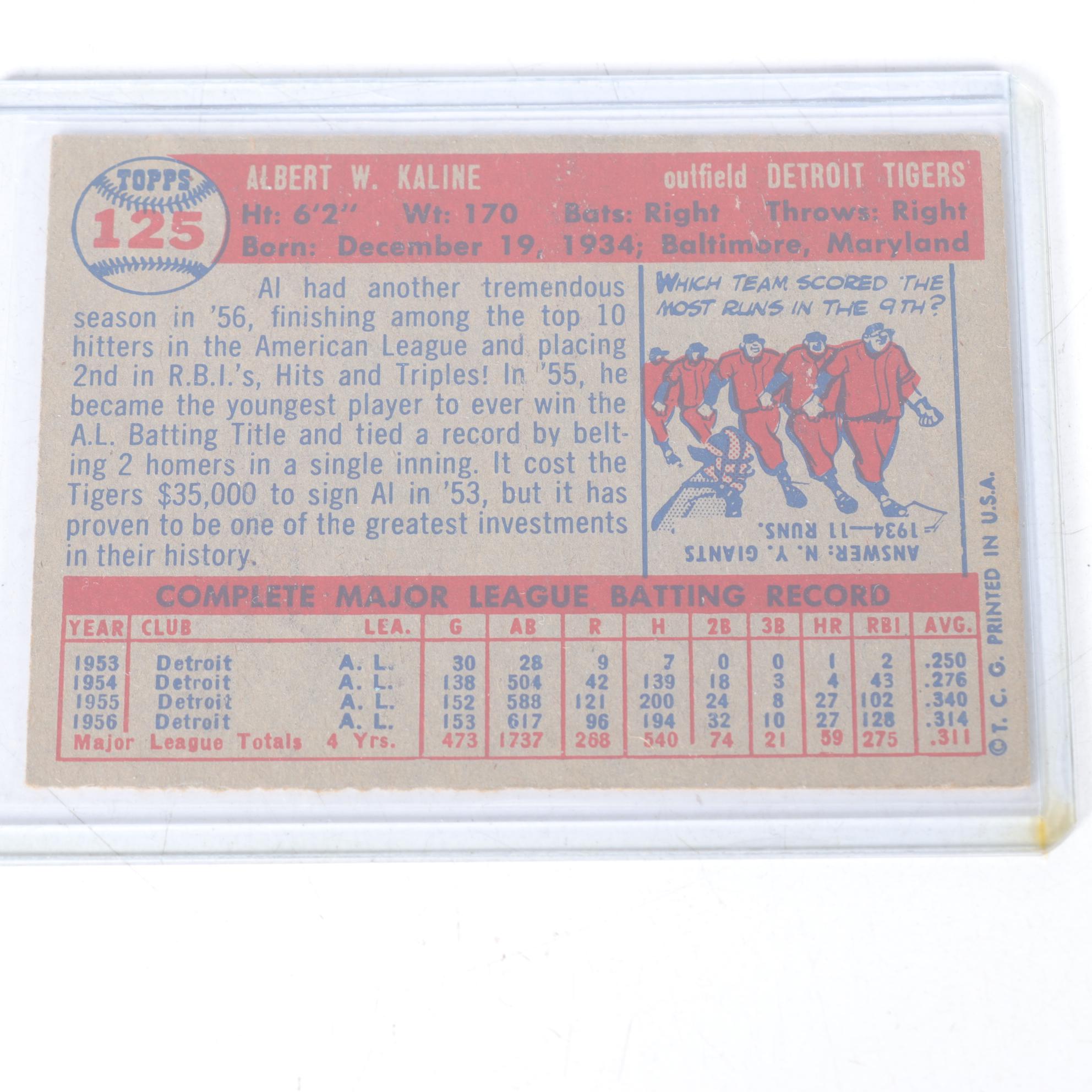 1957 Topps Baseball Cards with #125 Al Kaline and #120 Bob  Lemon