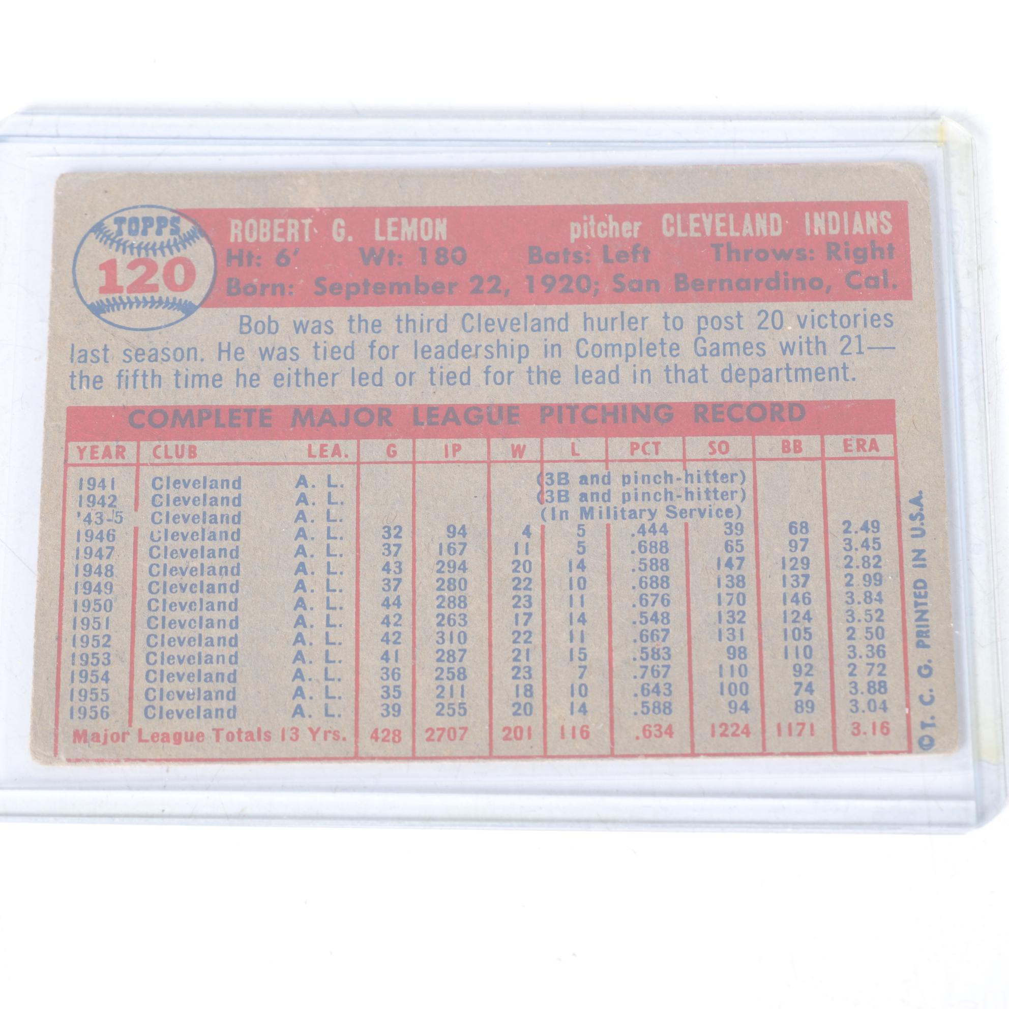 1957 Topps Baseball Cards with #125 Al Kaline and #120 Bob  Lemon