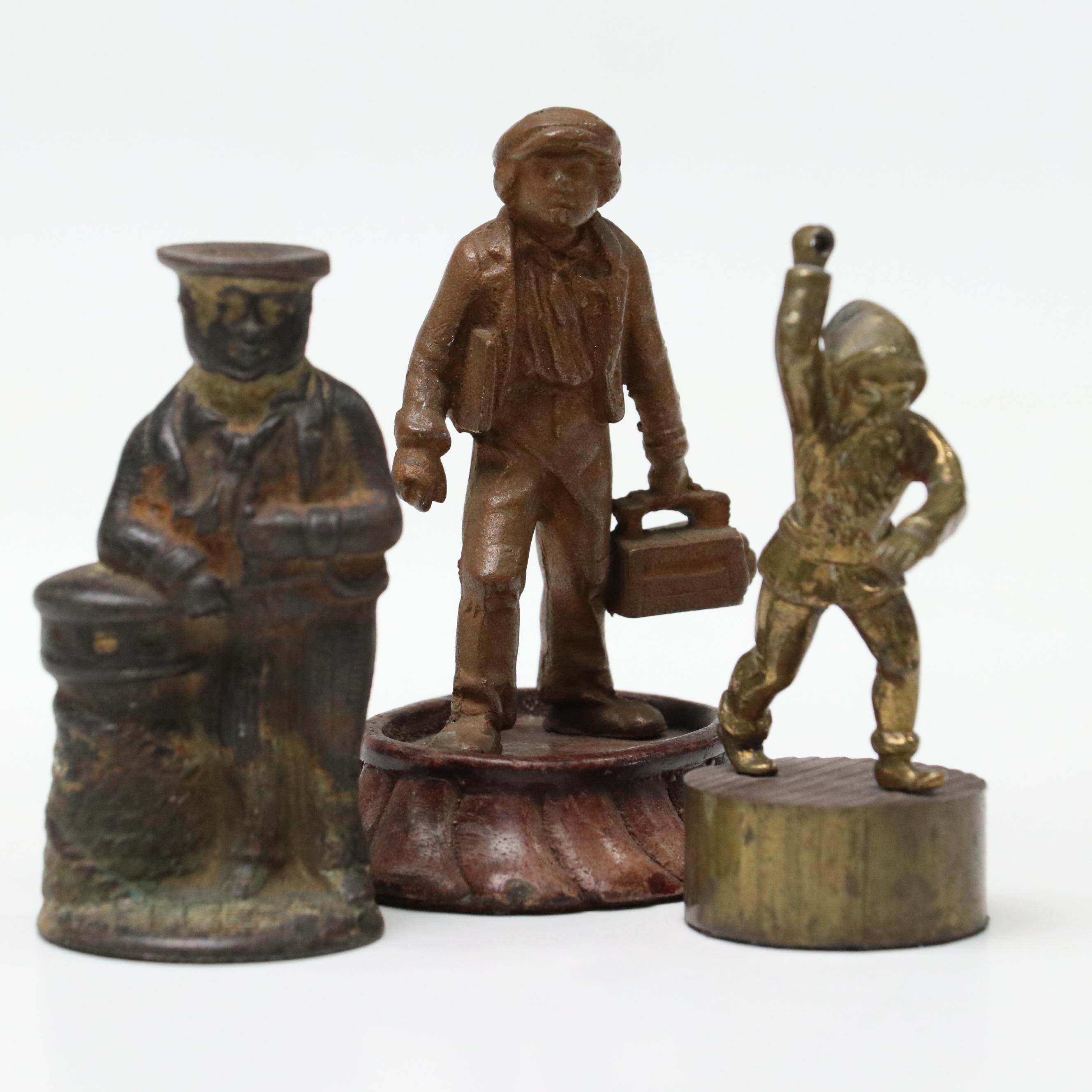 Victorian Shoe Shine Boy with Other Cast Metal Figurines