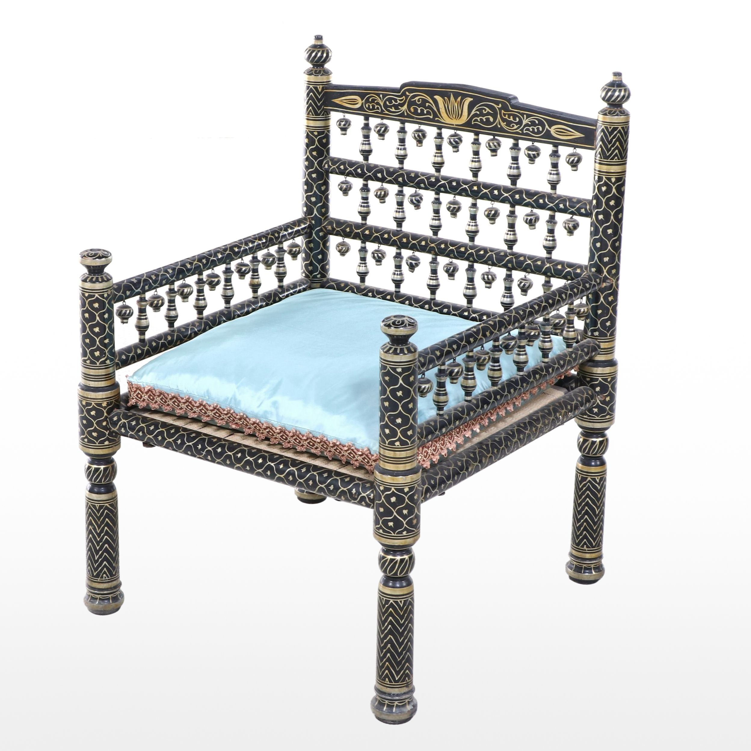 Indian Ebonized and Parcel-Gilt Armchair