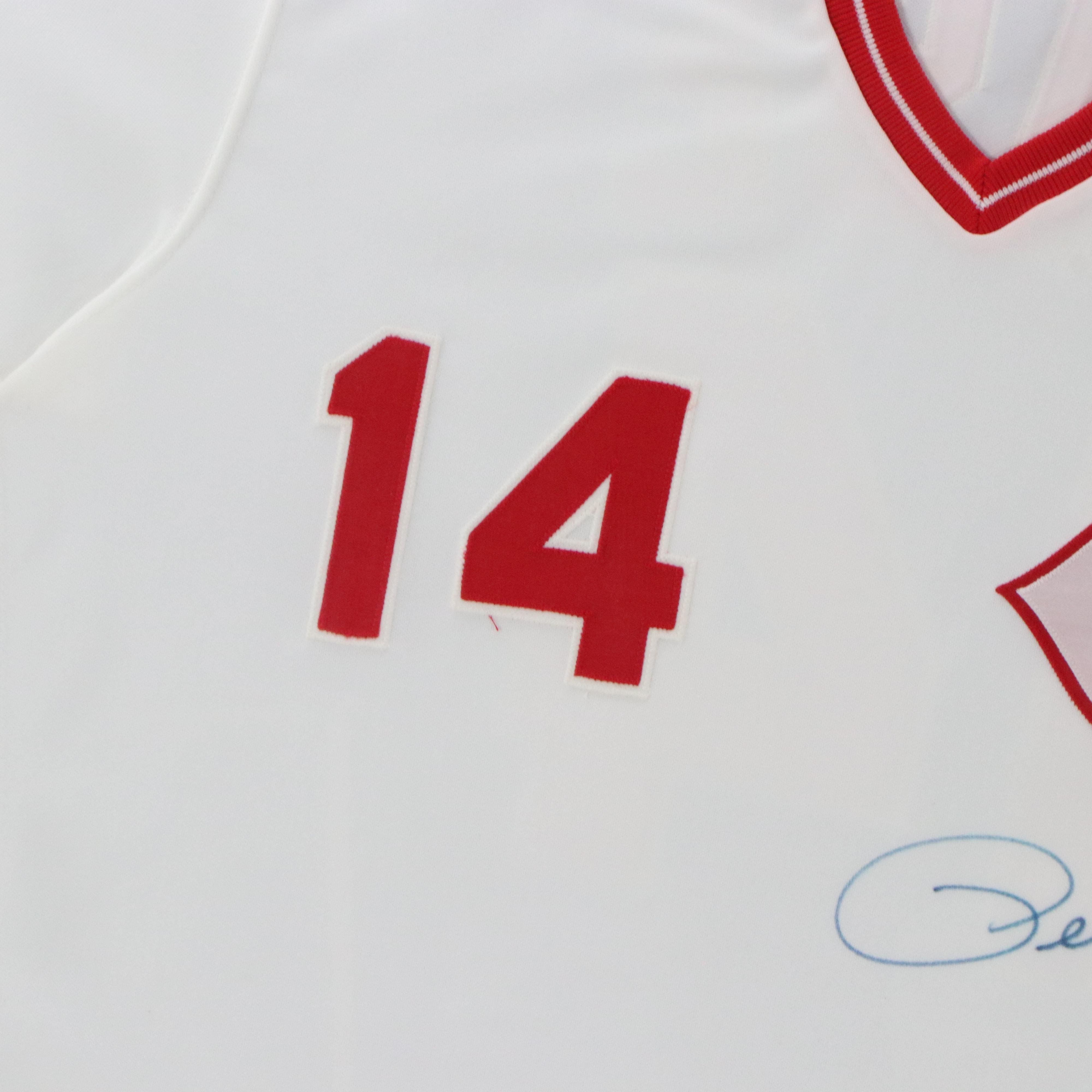 Pete Rose Signed Cincinnati Reds Baseball Rawlings Jersey with Display