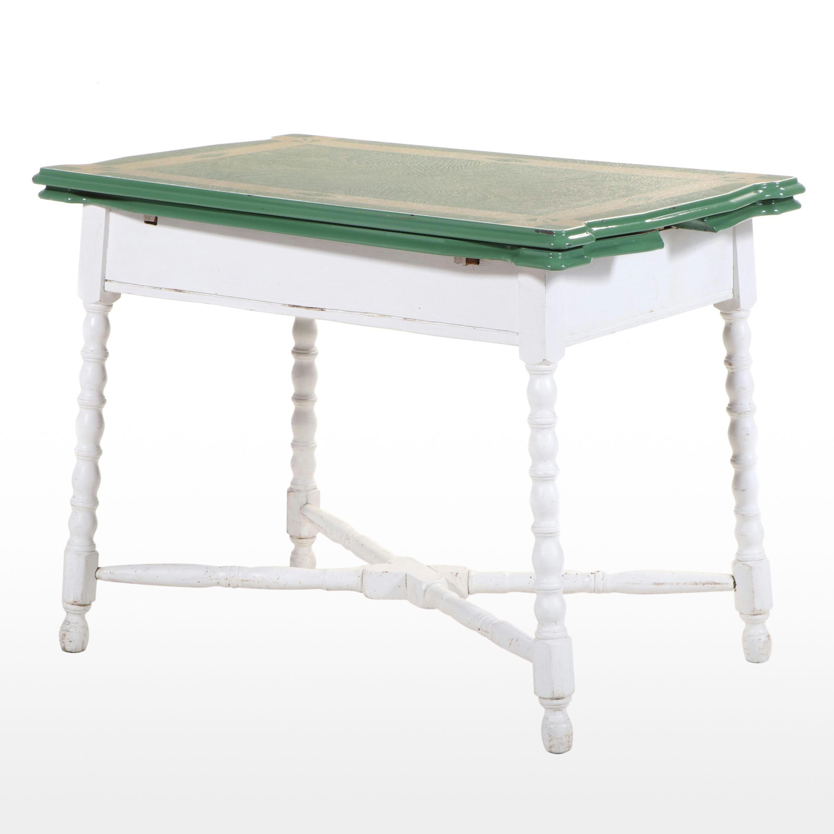Art Deco Style Wood and Enamel Flip Top Kitchen Table, Early to Mid-20th Century