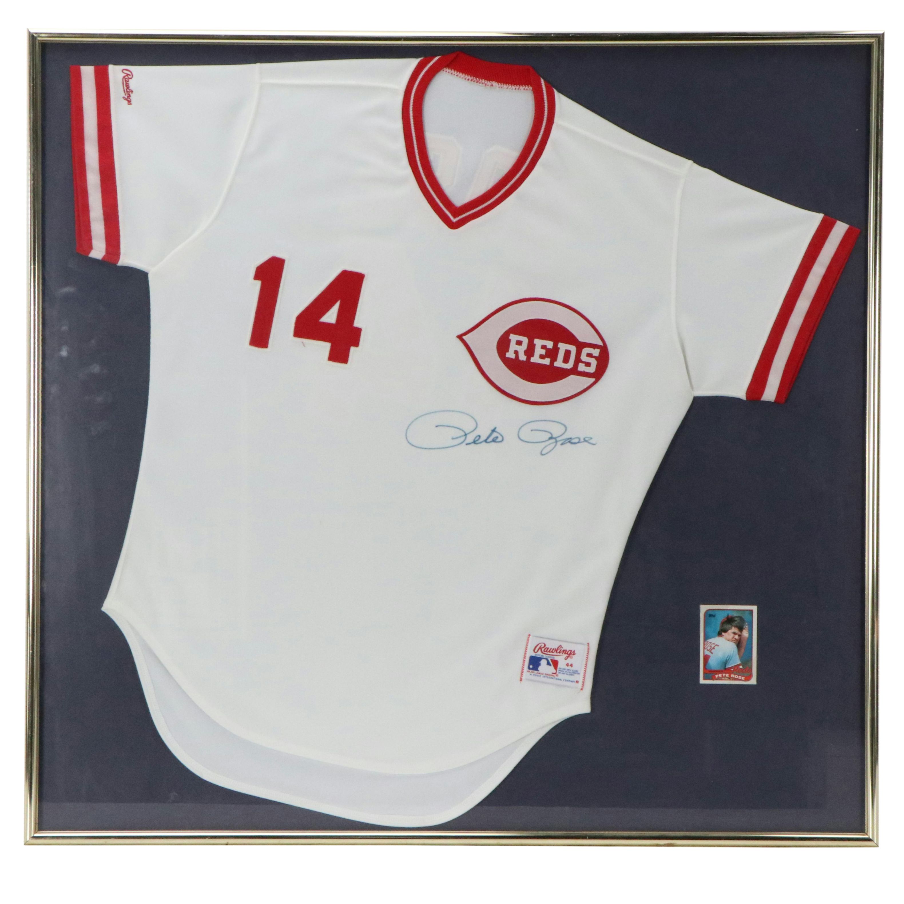 Pete Rose Signed Cincinnati Reds Baseball Rawlings Jersey with Display