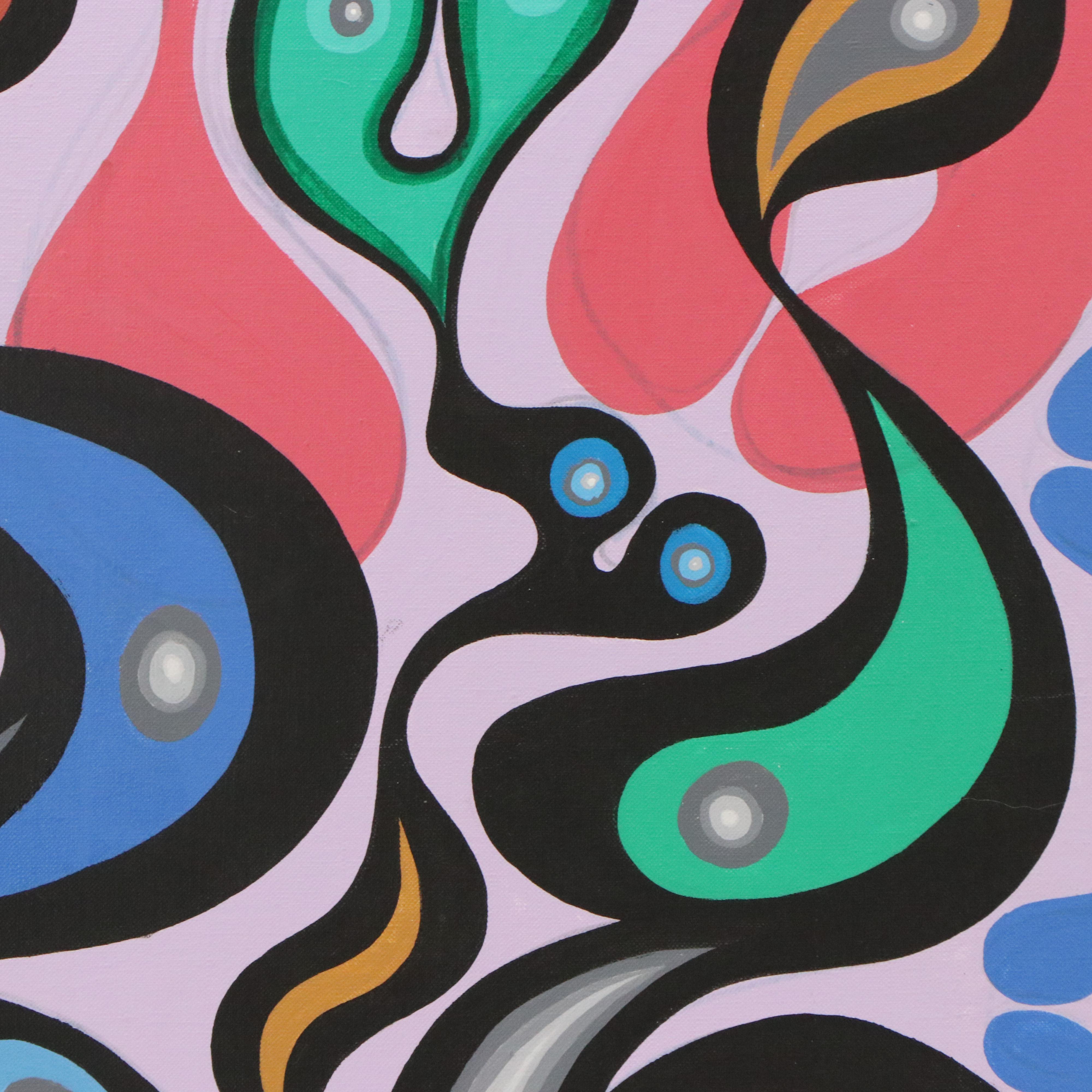 Achillo “Achi” Sullo Modern Biomorphic Acrylic Painting, Mid-Late 20th Century