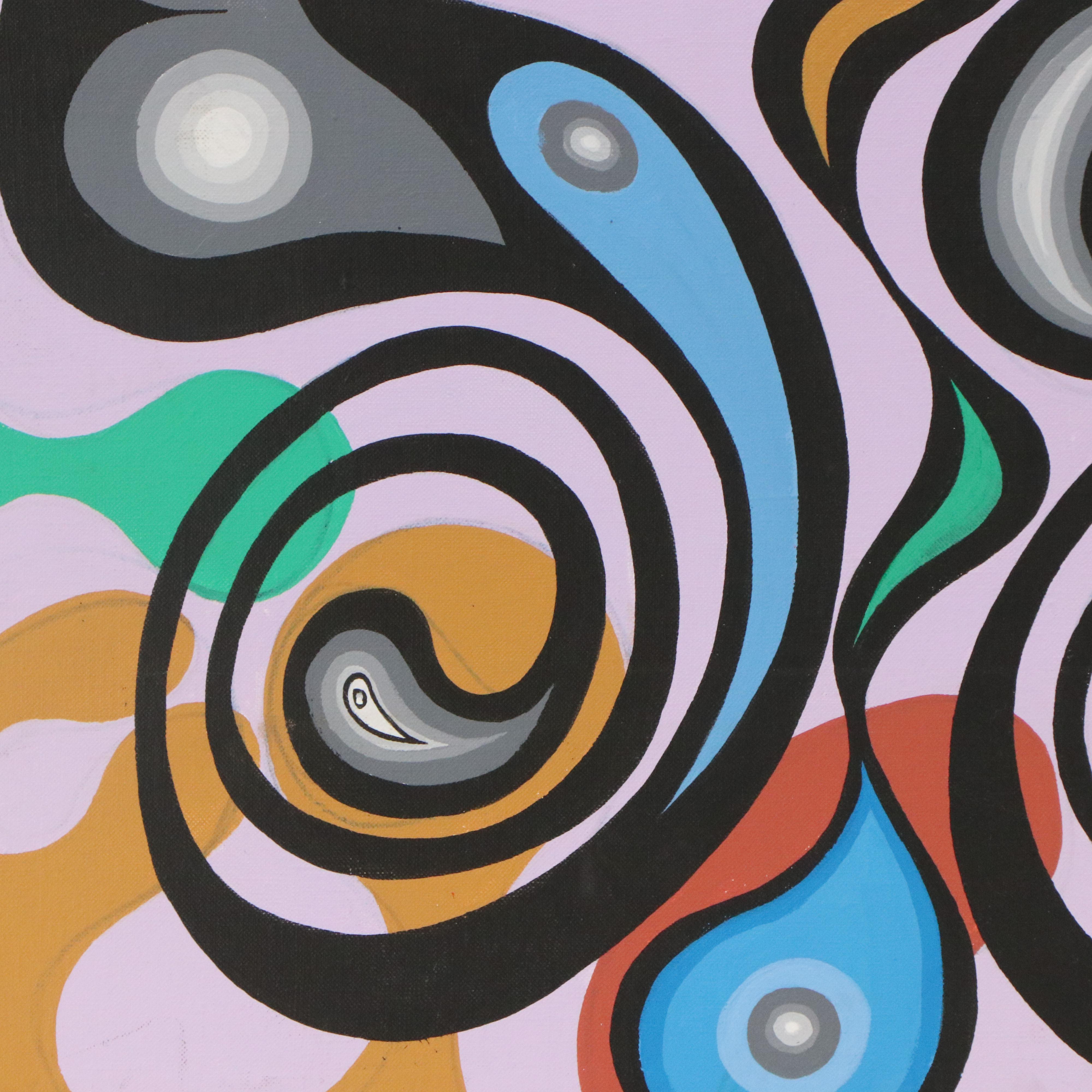 Achillo “Achi” Sullo Modern Biomorphic Acrylic Painting, Mid-Late 20th Century