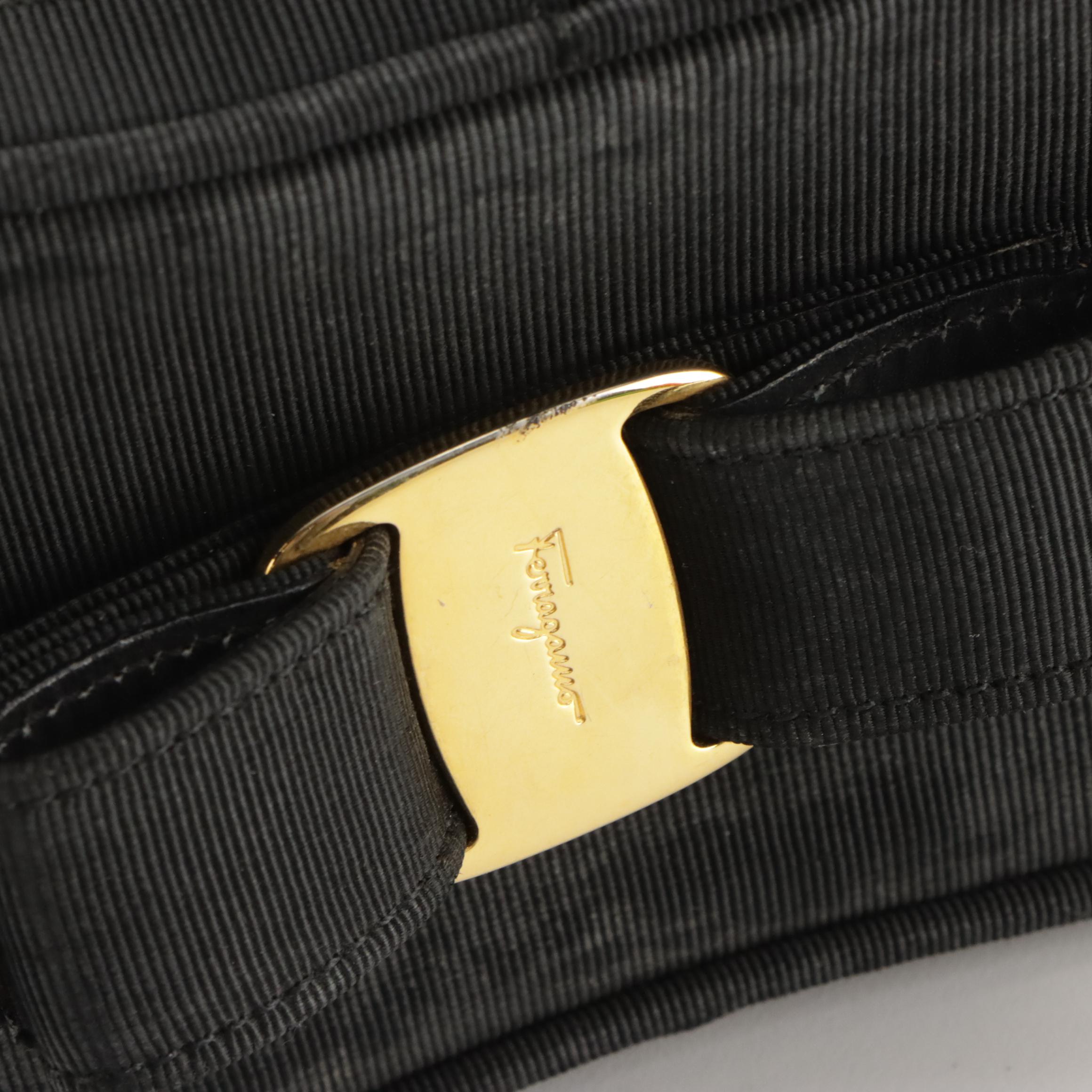 Salvatore Ferragamo Vintage Black Vara Bow Grosgrain Shoe Carrier Case, 1990s