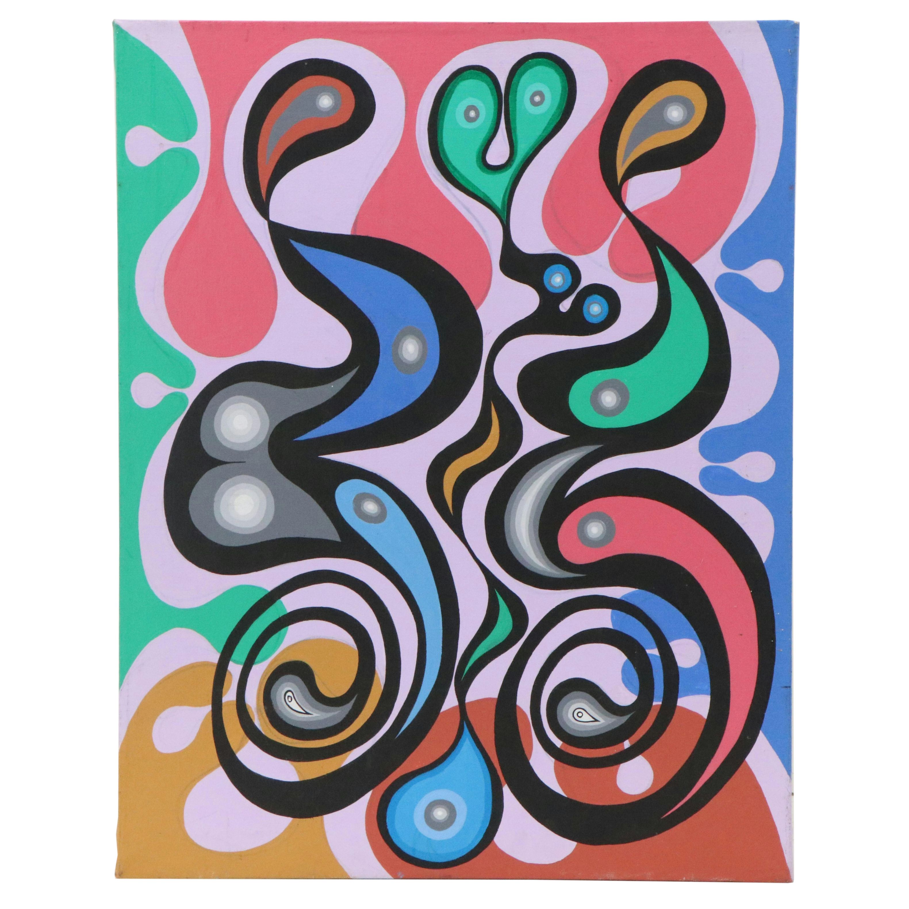 Achillo “Achi” Sullo Modern Biomorphic Acrylic Painting, Mid-Late 20th Century