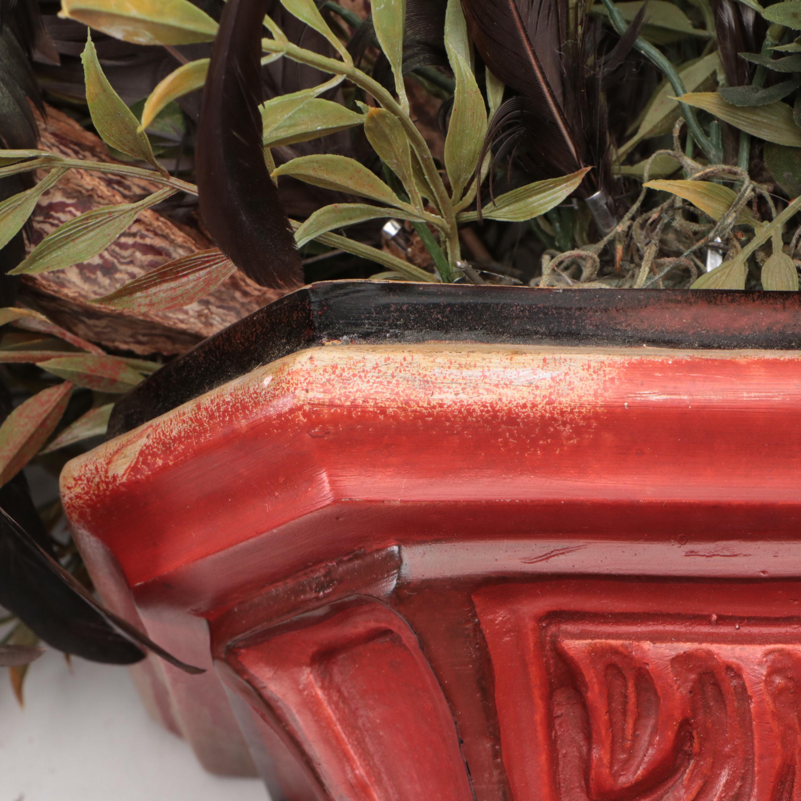 Neoclassical Style Wall Pockets with Pheasant Feathers and Artificial