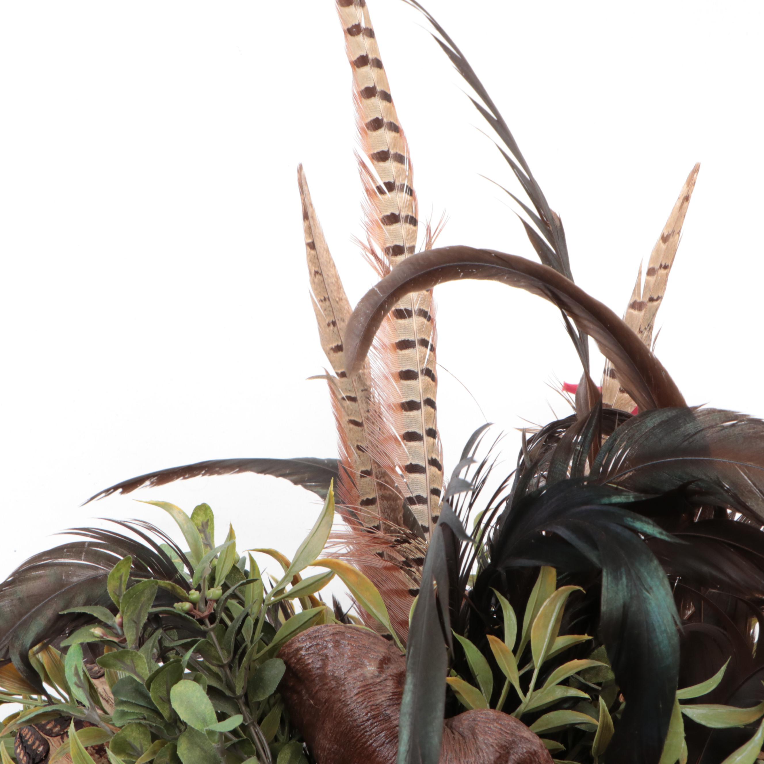 Neoclassical Style Wall Pockets with Pheasant Feathers and Artificial