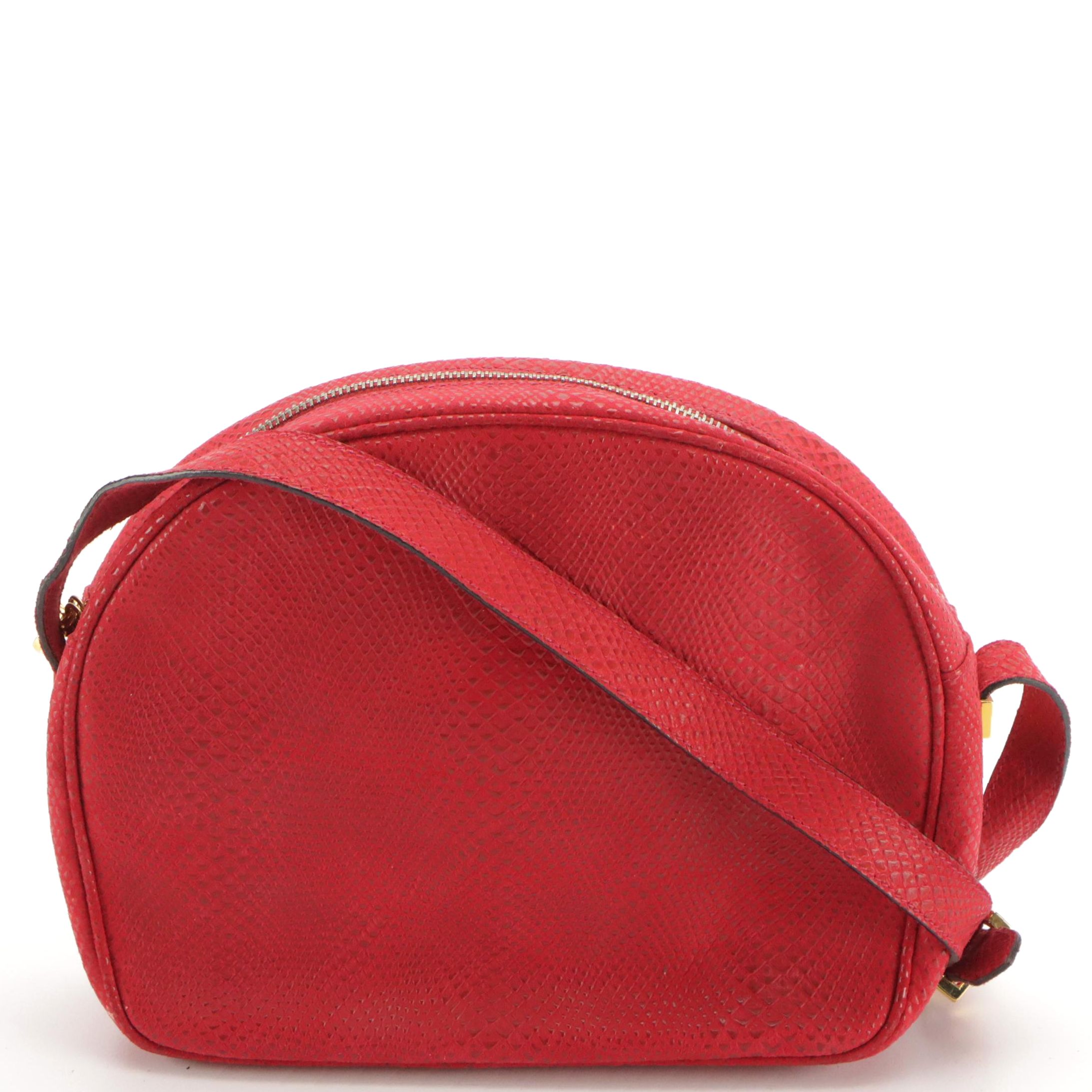 Salvatore Ferragamo Red Textured Snakeskin Leather Domed Crossbody Bag